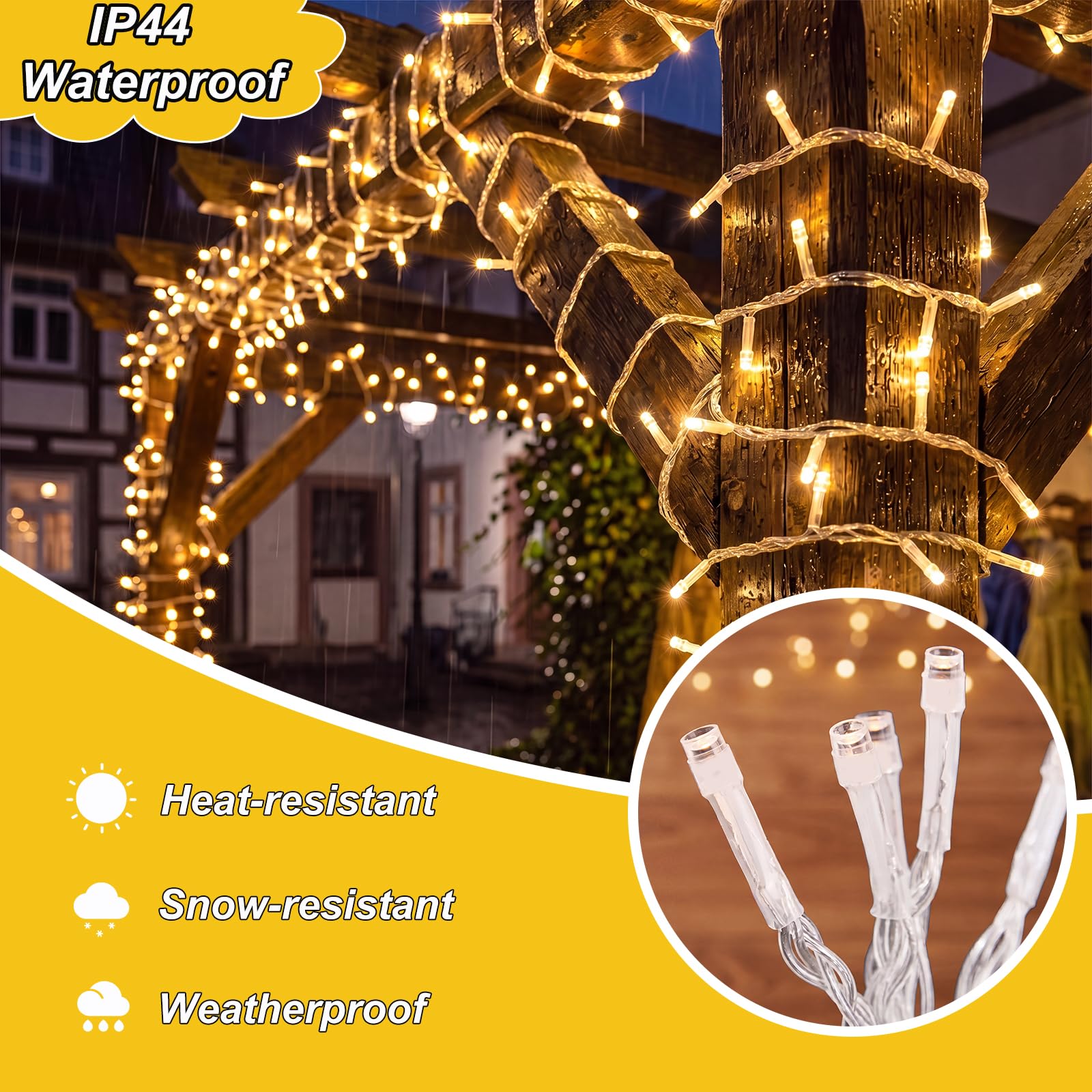 Łańcuch świetlny na zewnątrz, 80 m, 640 diod LED, łańcuch świetlny LED z wtyczką, 6/18 timerów, 8 trybów, wodoszczelność IP44, łańcuch świetlny na balkon, kemping, Halloween, do ogrodu, ciepła