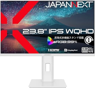 JAPANNEXT 23.8英寸 搭载IPS面板 WQHD(2560×1440)分辨率 液晶显示器(白色) JN-IPS238Q-HSPC6-W HDMI DP USB-C(最大65W供电) sRGB:99% HDR 高度调整 枢轴(垂直旋转)对应 电缆(白色)附电缆(白色)