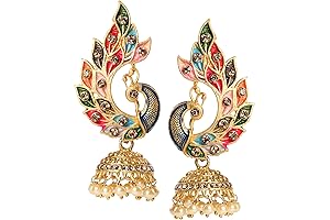 Gold-Plated Kundan Stones Indian Dangler Earrings for Bollywood Beauties