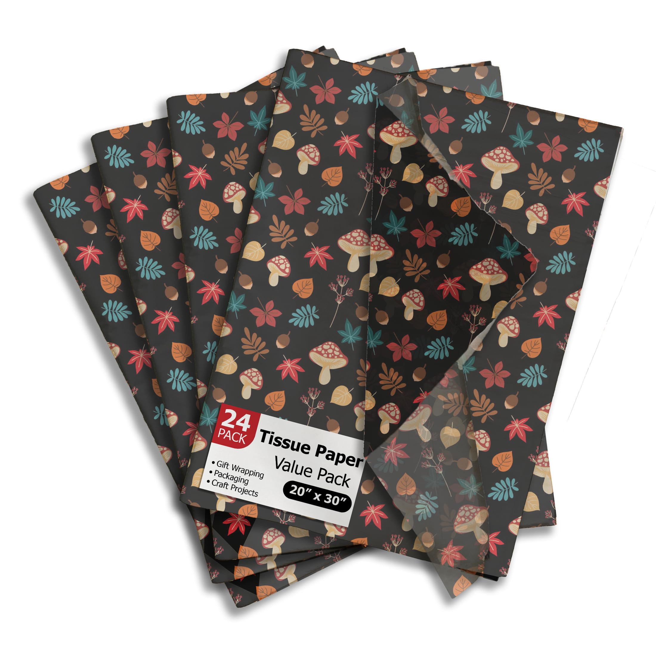Fall Medley Printed Tissue Paper - Tissue Paper for Gift Bags - Gift Bag Wrapping Paper - Gift Wrapping Paper - Autumn Mushrooms Tissue Paper - Winter Tissue Paper | 24 Sheets 20" x 30" — image 1