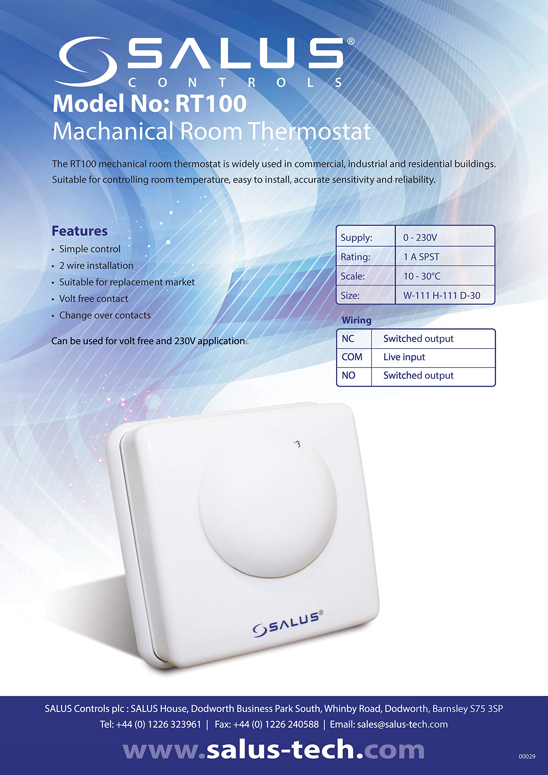 Salus RT100 Mechanical Room Thermostat, White : Amazon.co.uk: DIY u0026 Tools
