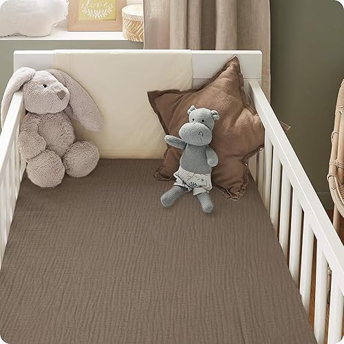 Miniatura 2 de Knirose Sábanas bajeras de muselina suaves y transpirables para cuna, para bebés, niñas y niños, 100% algodón, 52 x 28 pulgadas, sábanas neutras