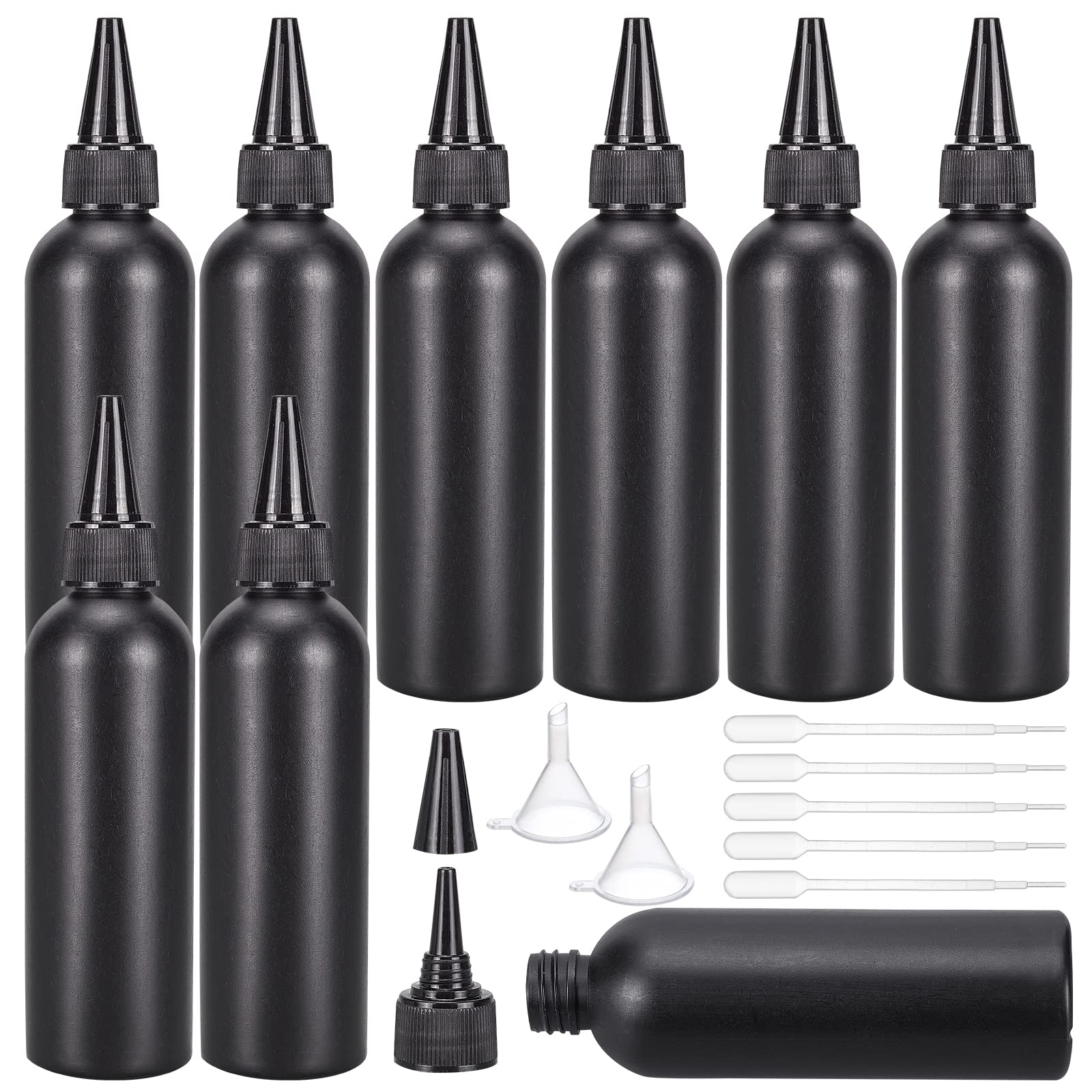 BENECREAT 16 Stück 120 ml/4.06 Unzen Schwarze Kunststoff-Quetschflaschen, Squeeze-Gewürzflaschen Mit 2 Trichter Und 10 Transferpipetten Für Ink Tattoo Liquid Painting Glue