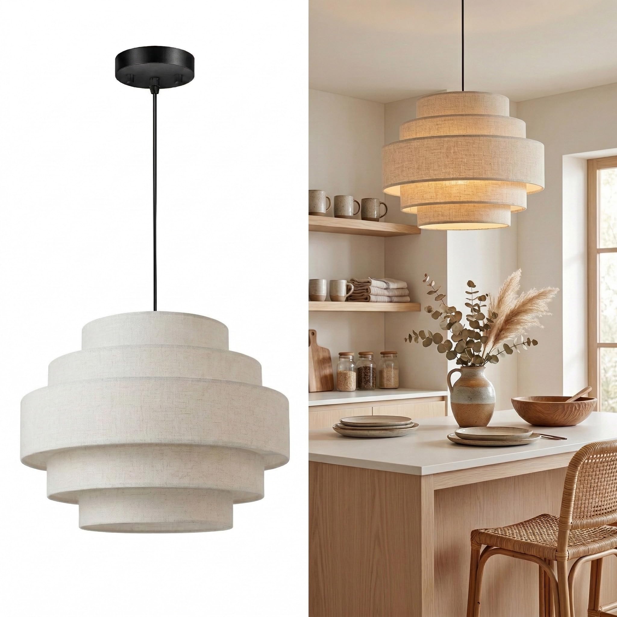 Photo 1 of AUQUEE 5-Tier Farmhouse Chandelier, 13" Drum Pendant Light