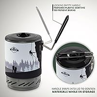 Vista 7 de HikeCrew - Estufa portátil a gas y sistema de cocina, placa de cocina compacta para acampar con olla de 1 litro, tapa de silicona, mango plegable