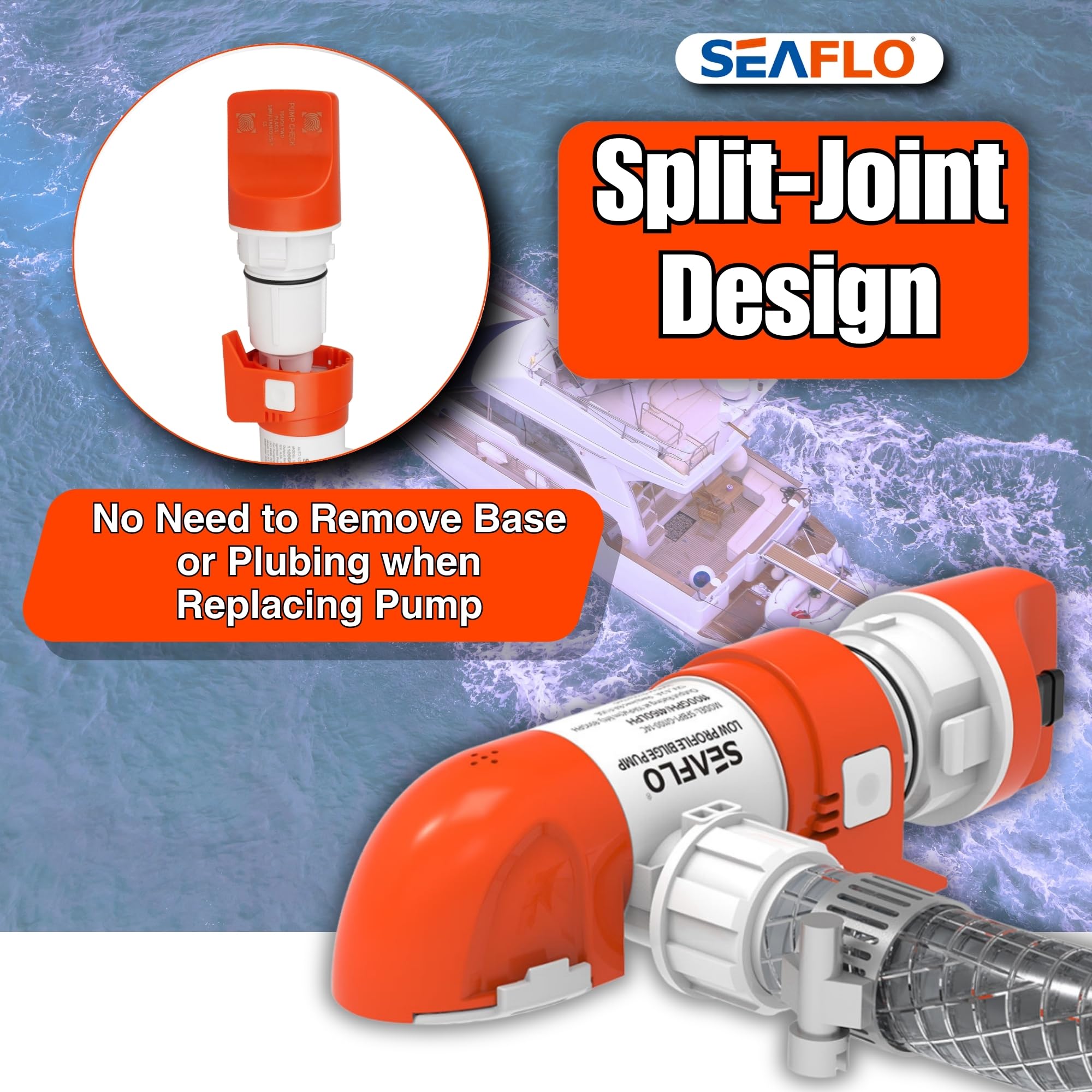 SEAFLO Pompe de cale non automatique à profil bas 14C Series 12 V 1100 GPH | Clapet anti-retour, design à clipser, installation à 360° et garantie de 4 ans pour bateau, yacht