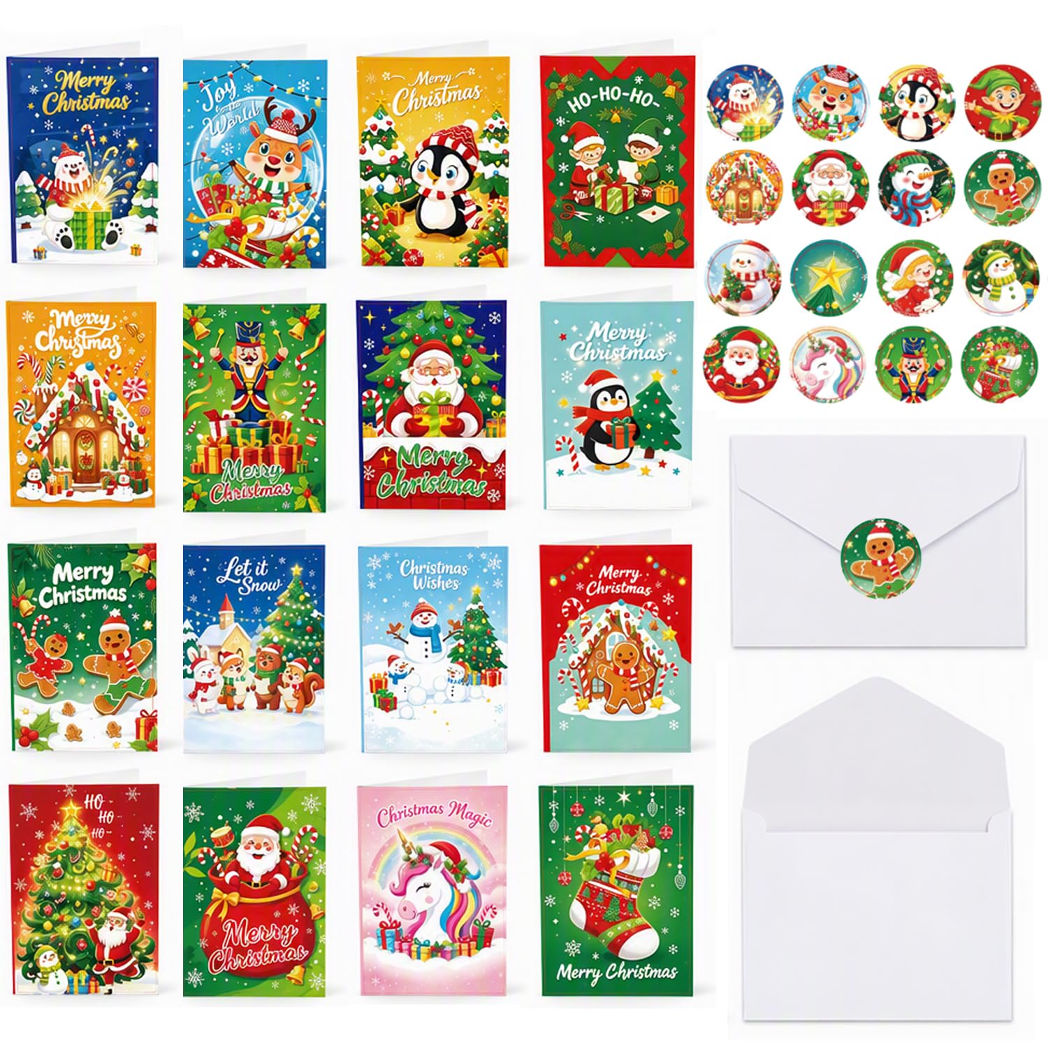 32-Pack Class Christmas Cards Set with Blank Envelopes and Stickers