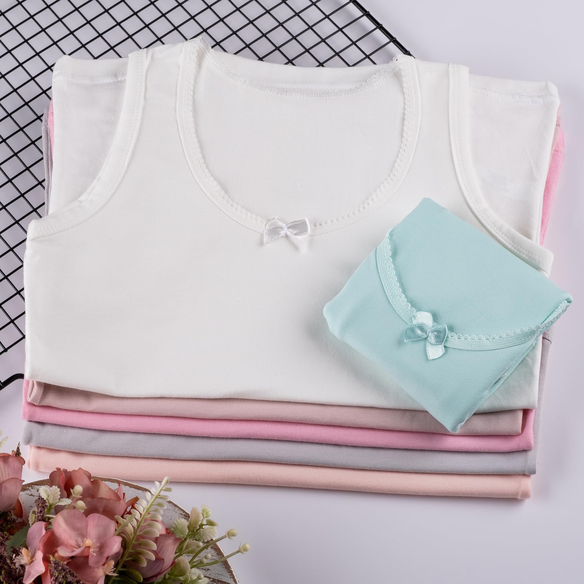 LOREZA ® 6 Camisetas de Tirantes Interiores para Niña Ropa Interior 2-15 años
