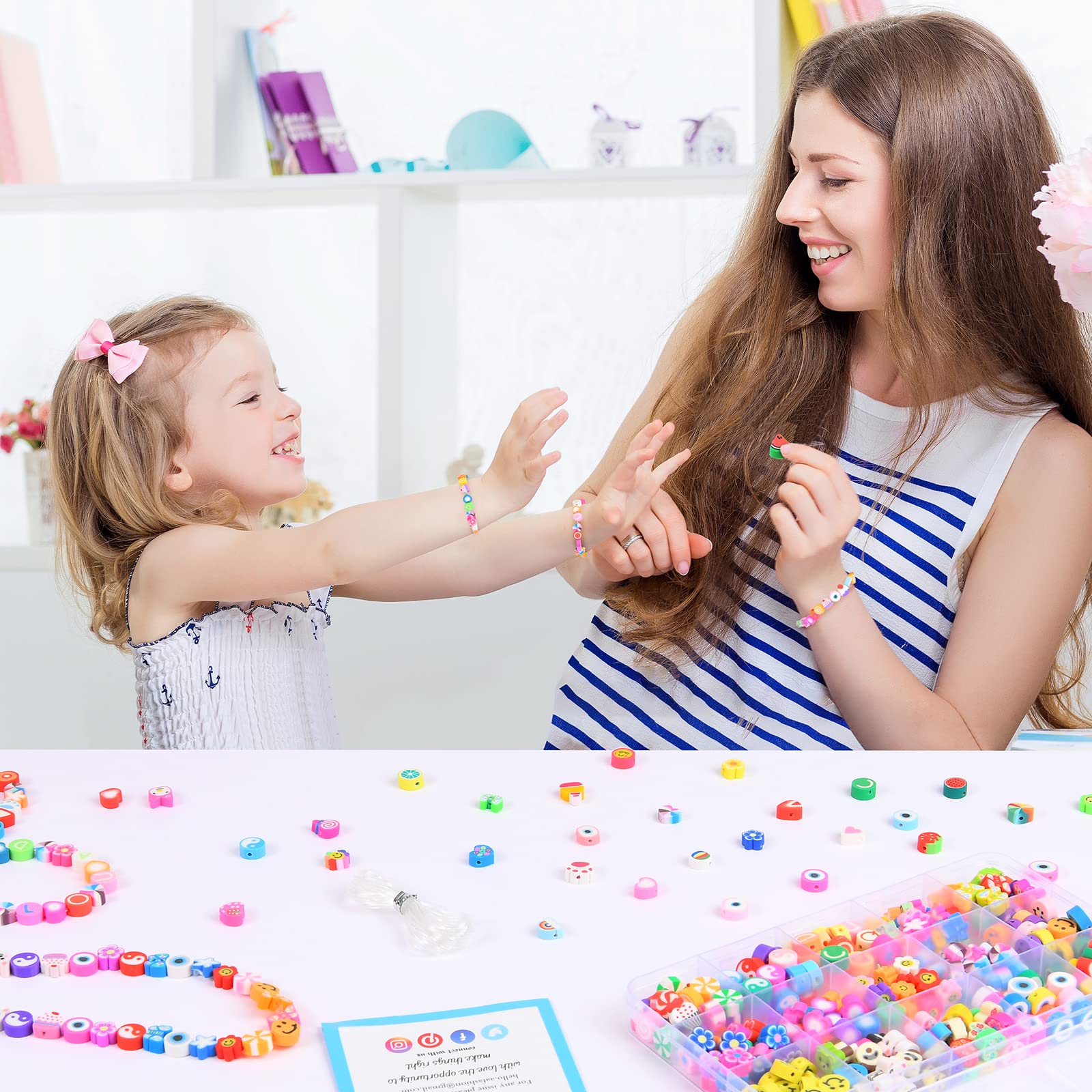 AA Fashion Polymer Clay Beads, Fruit Smiley Flat Beads for Girls Jewelry Making DIY Craft Bracelet Making Kit (300 Pcs)