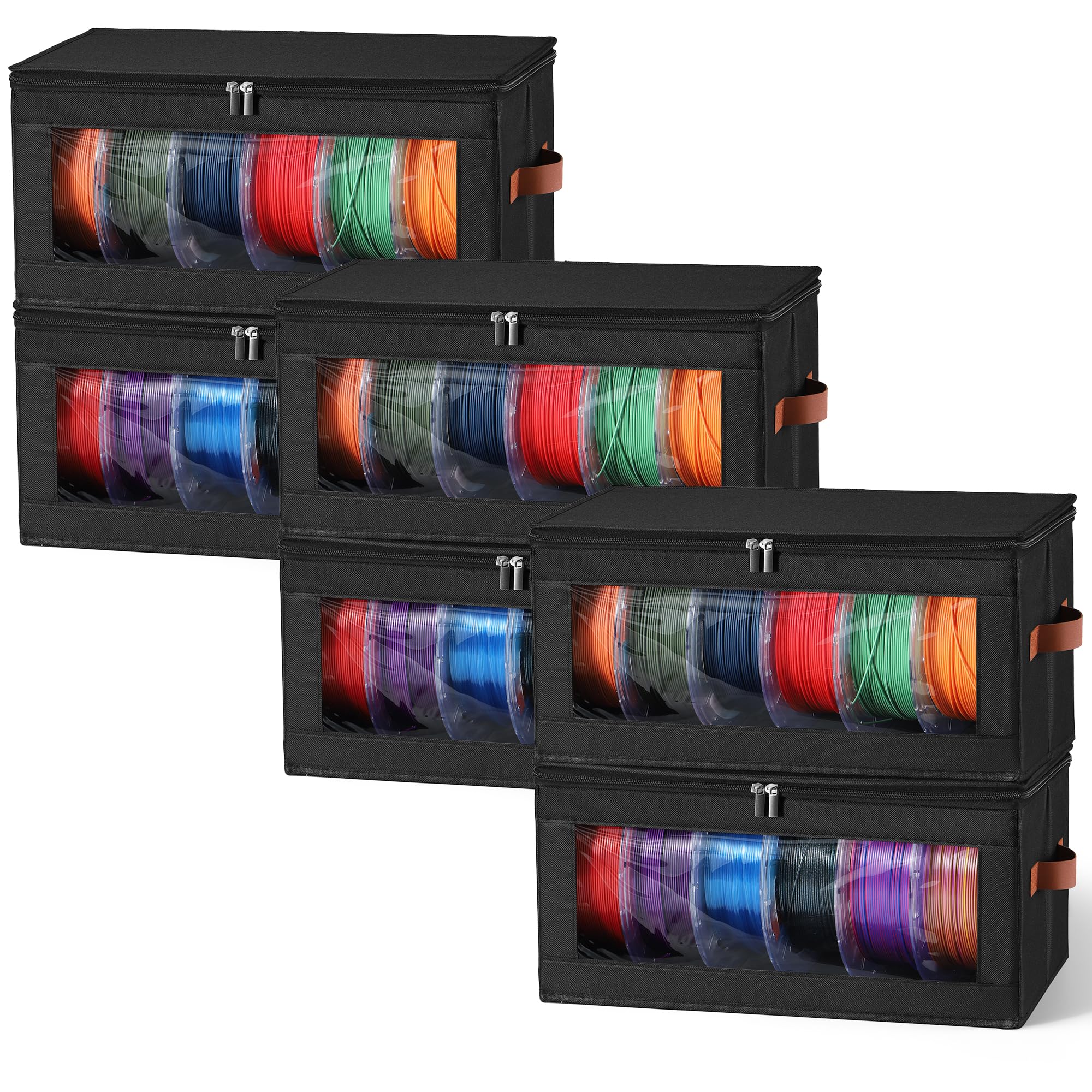 YOOPAI Filament-Aufbewahrungsbox, 6er-Pack Stapelbarer Aufbewahrungsboxen für 36 Rollen 3D-Drucker-Filaments, Faltbar aus Oxford-Gewebe mit transparentem Sichtfenster, PP-Stützplatten und Tragegriffen