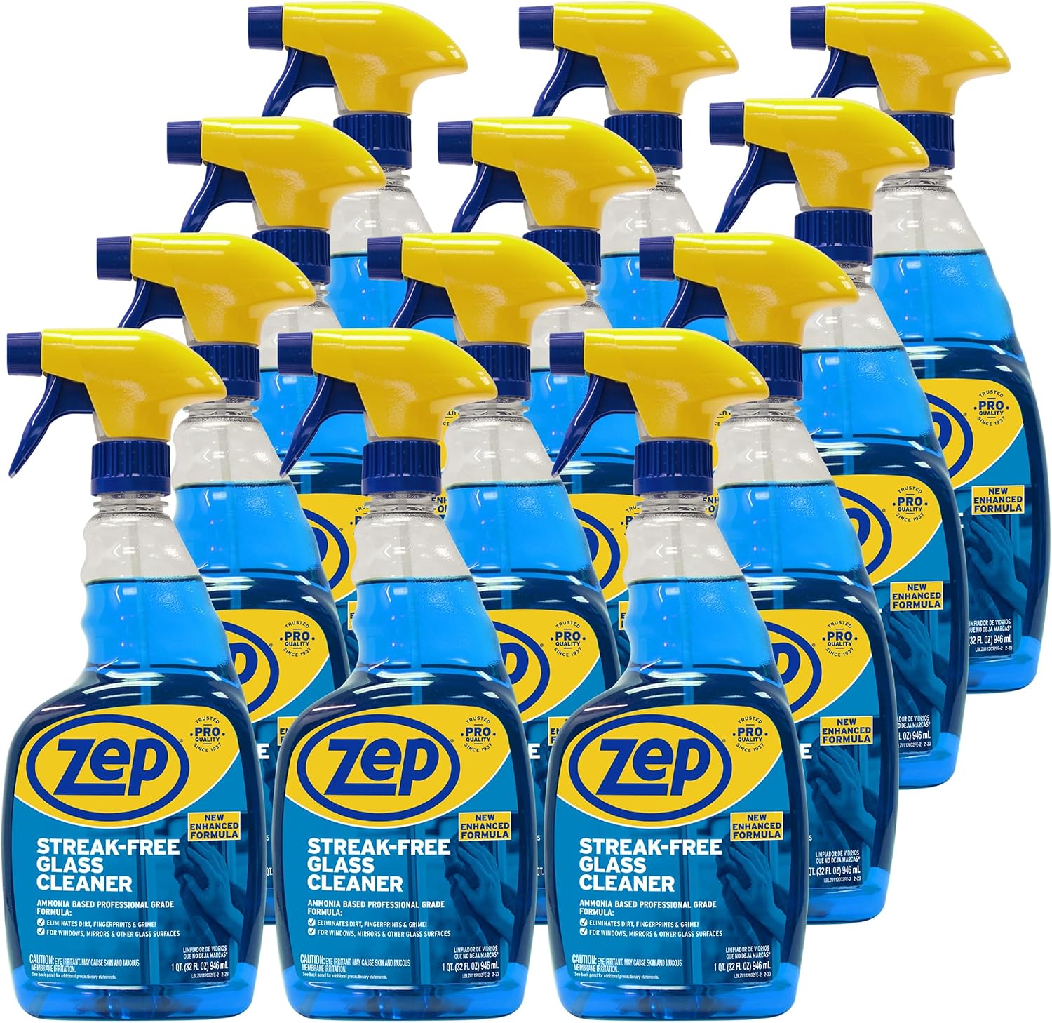 Zep Streak-Free Glass Cleaner - 32 Oz (Case of 12) ZU112032- Professional Grade Formula that Cleans Dirt, Fingerprints, Grime, Smoke Haze, and Toothpaste on Windows, Mirrors, and Other Glass Surfaces