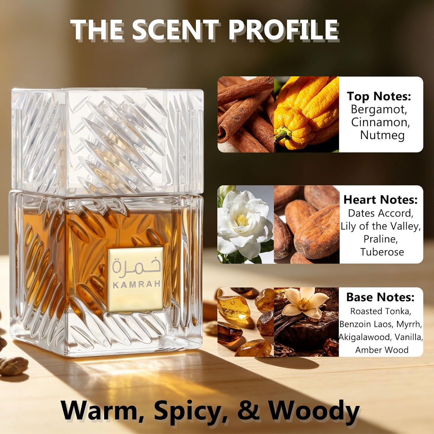 Perfume Spray, KAMRAH Vanilla, Warm Spicy, Amber, Cinnamon - Eau de Parfum Long-Lasting Fragrance for Men & Women Unisex, 3.40 Ounce / 100 ml (Aromatic Spicy)