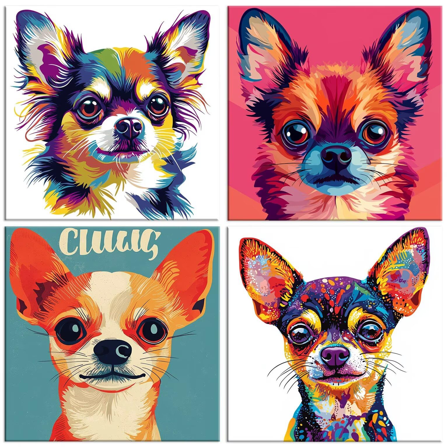Cartoon Hund Diamond Paining, 5D Diamant Painting Bilder 60x60cm t-450 | 4 Pack Diamond Painings Erwachsene, 5D DIY Diamant Malerei Mosaikherstellung für Relaxation and as a Wall Deko Geschenk