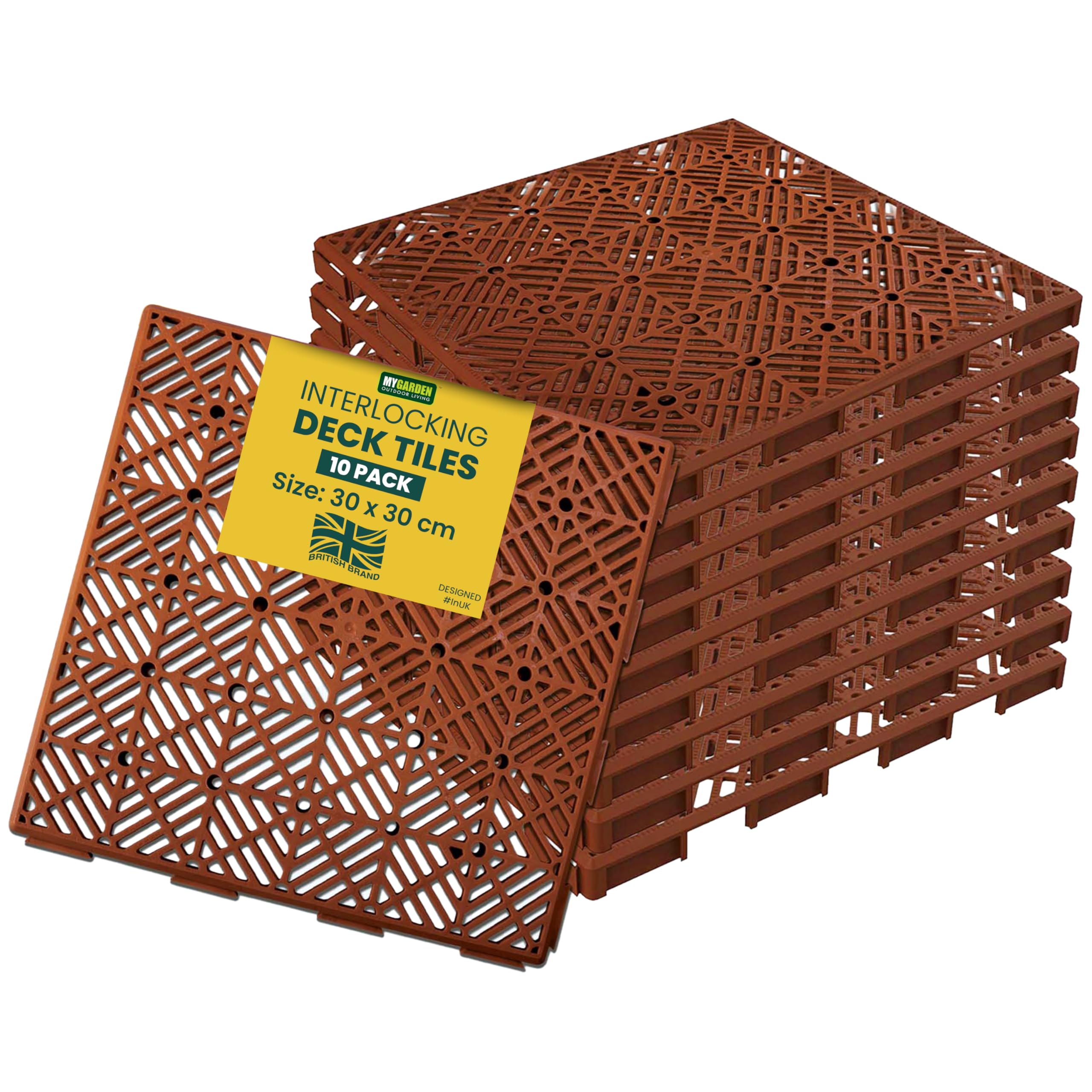 My Garden Outdoor Living Brown My Garden Interlocking Decking Tiles Outdoor – 30X30cm 10 Pack Garden Plastic Tiles Weather-Resistant, Easy Install, Balcony Flooring, Patio Slabs, Composite Decking
