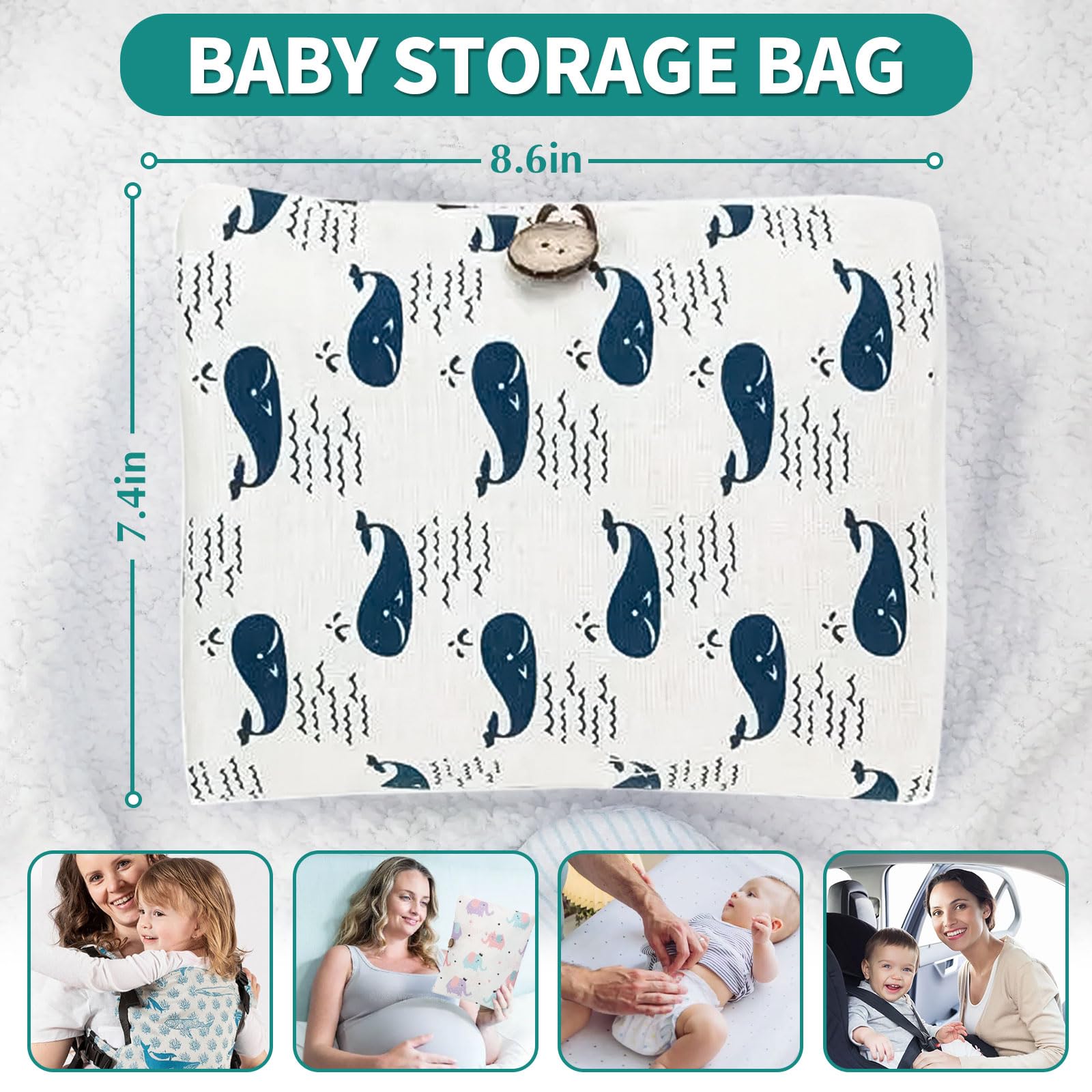 Borsa per pannolini 2 in 1 Leaves Balena Elefante organizer per bambini