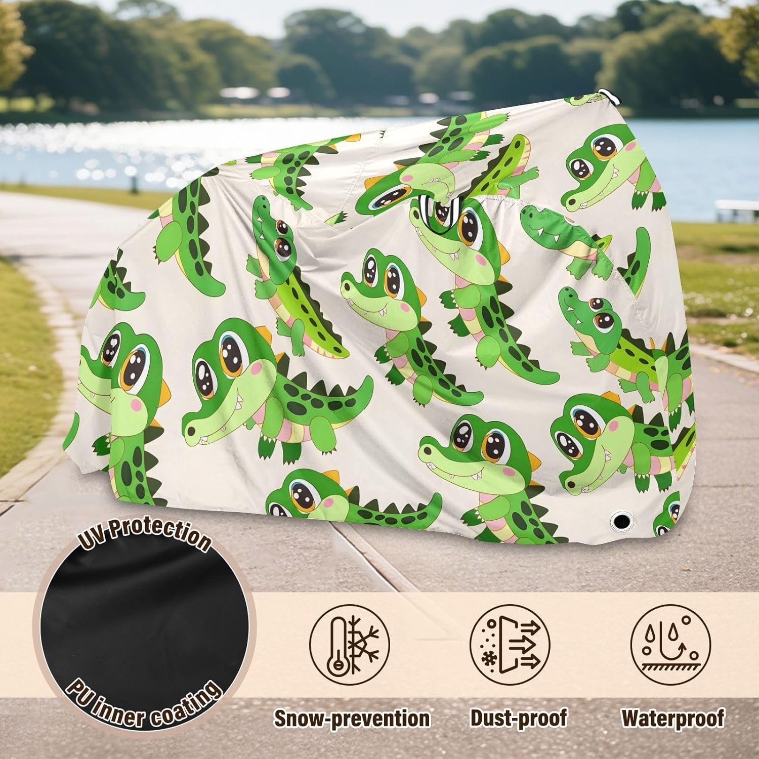 ALAZA Crocodile Cartoon Animal Bike Cover Waterproof Outdoor Ebike Bicycle Covers Tarp Protection for 1/2 Bikes, Sun UV Dust Wind Proof