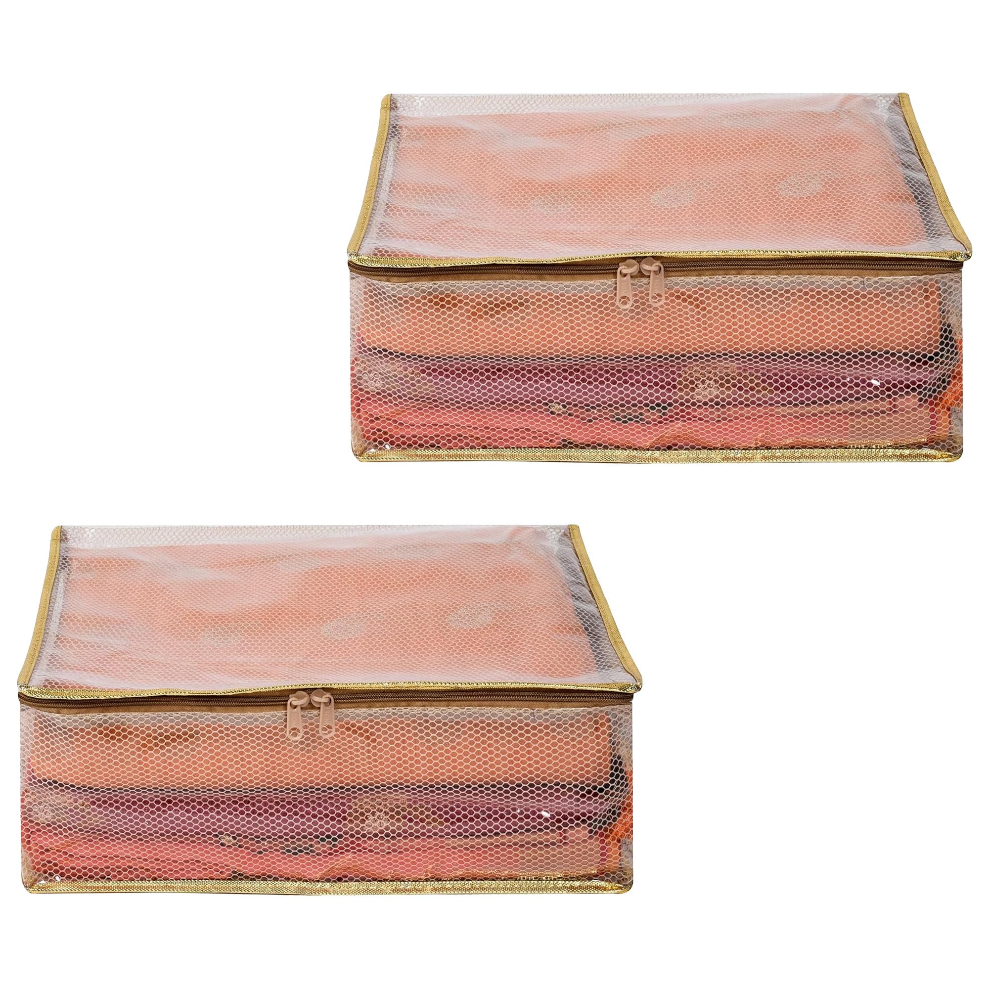 Kuber Industries Pack of 4 Saree Cover | Dress Packing Bags with Zip | Saree Pouches for Storage | Clothes Organizer for Wardrobe | Silver Lace | Transparent (B0D8SQVKRN) Amazon Price History, Amazon Price Tracker