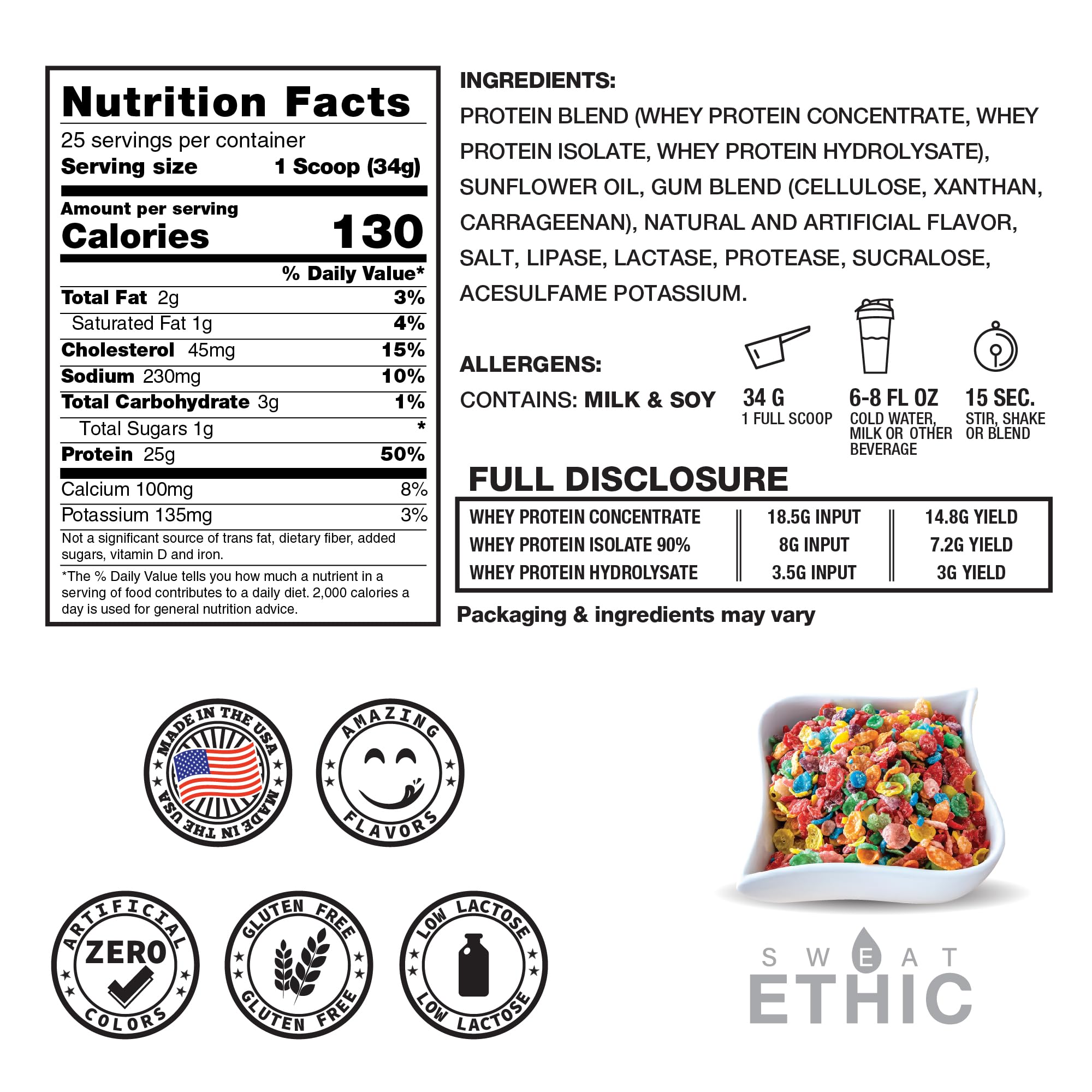 Sweat Ethic Whey'd Protein Powder (30 Ounce, FROOTY Cereal)