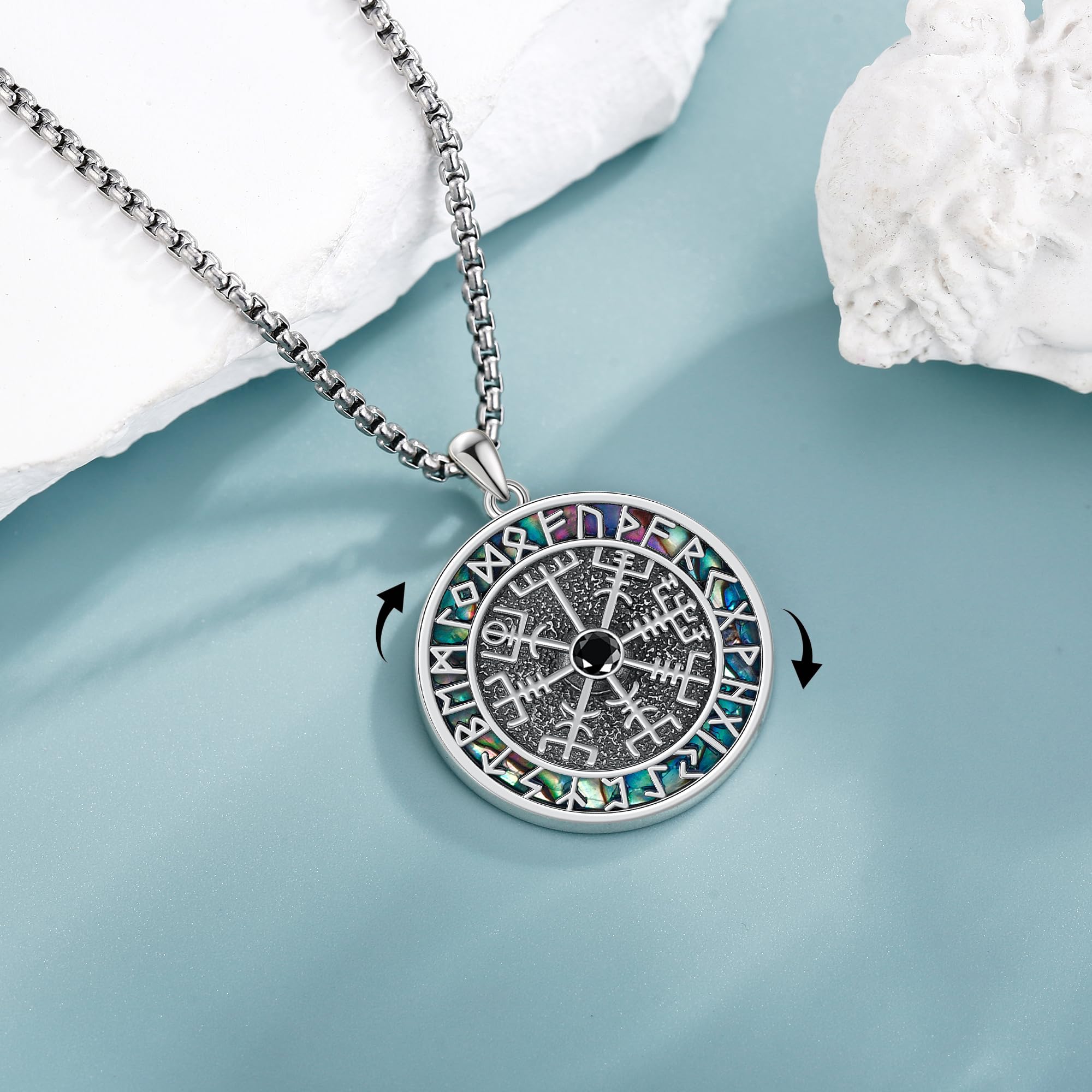 Fidget Wikinger Kompass Halskette Sterling Silber Vegvisir Runen Halskette Wikinger Schmuck Geschenk für Männer