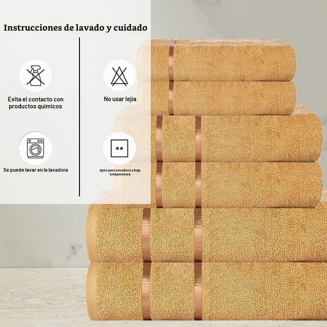 Casa Copenhagen Juego Regalo de 6 Toallas de baño,600 gsm,Beige | Eternal 100% algodón egipcio puro para baño, cocina y ducha: 2 toallas baño, 2 de mano, 2 paños (set regalo mujer y hombre)