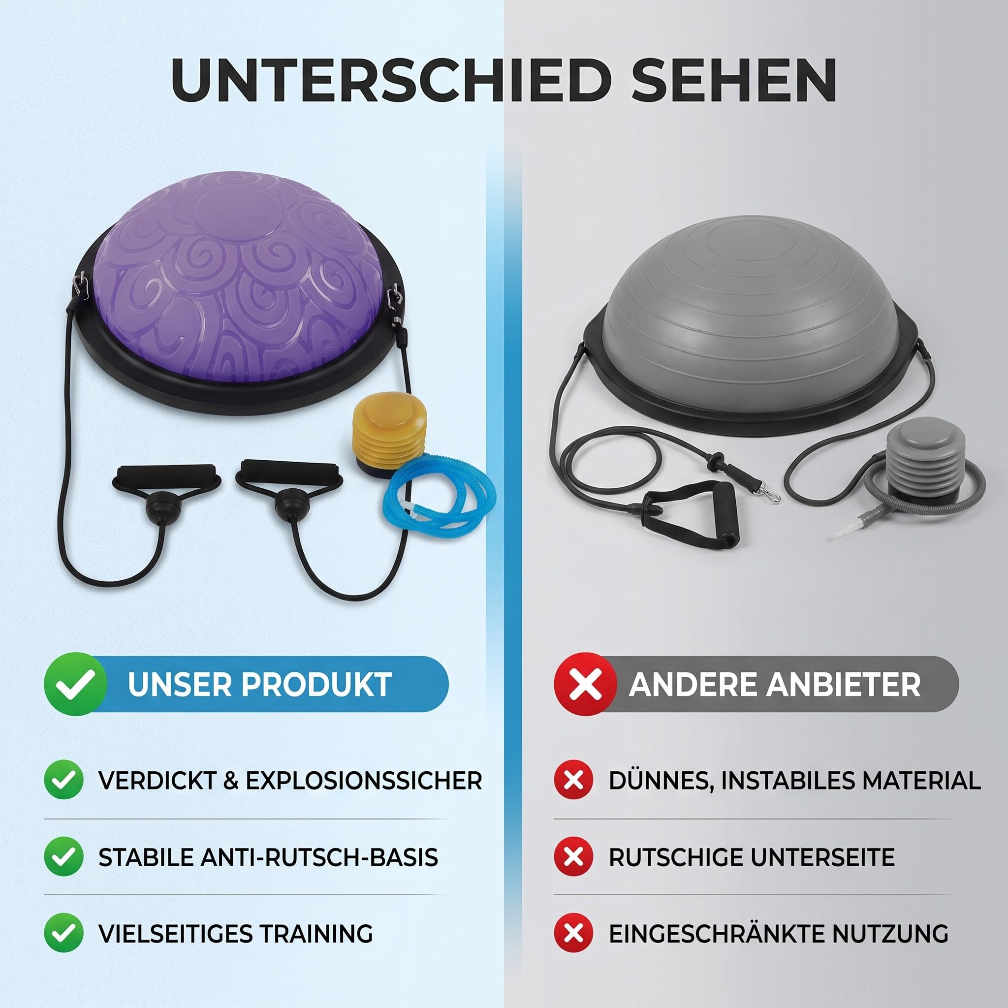Ejoyous Balance Ball Trainer, 46 Cm Balance Board Antiscivolo Emisfero Palla per Esercizi Yoga Mezza Palla con Fasce di Resistenza per Yoga Fitness Allenamento della Forza Allenamento di