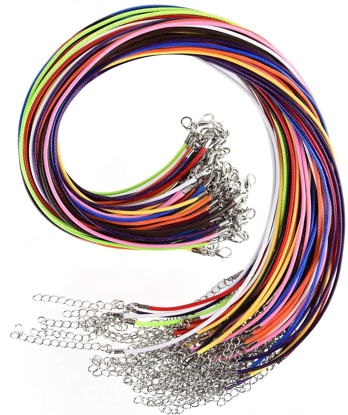 foxelyWaxed Necklace Cord with Clasp, 50pcs Waxed Threads Necklace Cord Bracelet Rope Cord Imitation Leather Pendant Beading Strings Clasp Chain for Jewellery Making
