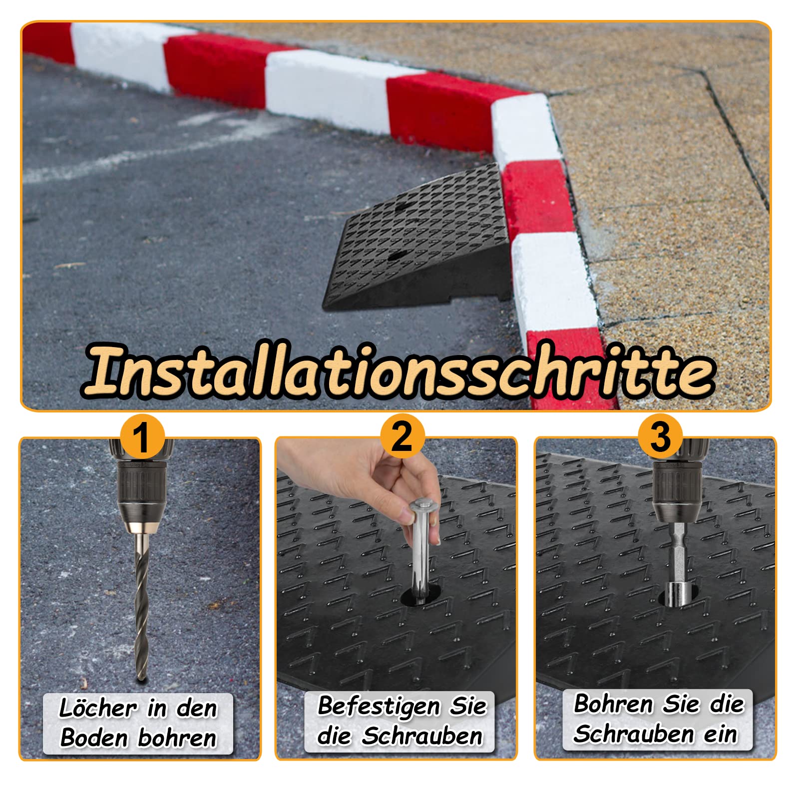 Froadp 2 rampe per marciapiede, in gomma, per veicoli, scalini, portatili, rampe per marciapiede, per sedie a rotelle, auto, passeggini (nero)