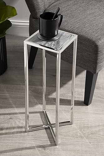 Miniatura 7 de Kate and Laurel Jaspur - Mesa moderna para bebidas, gris y plata, mesa decorativa de mármol glamoroso para exhibición y almacenamiento