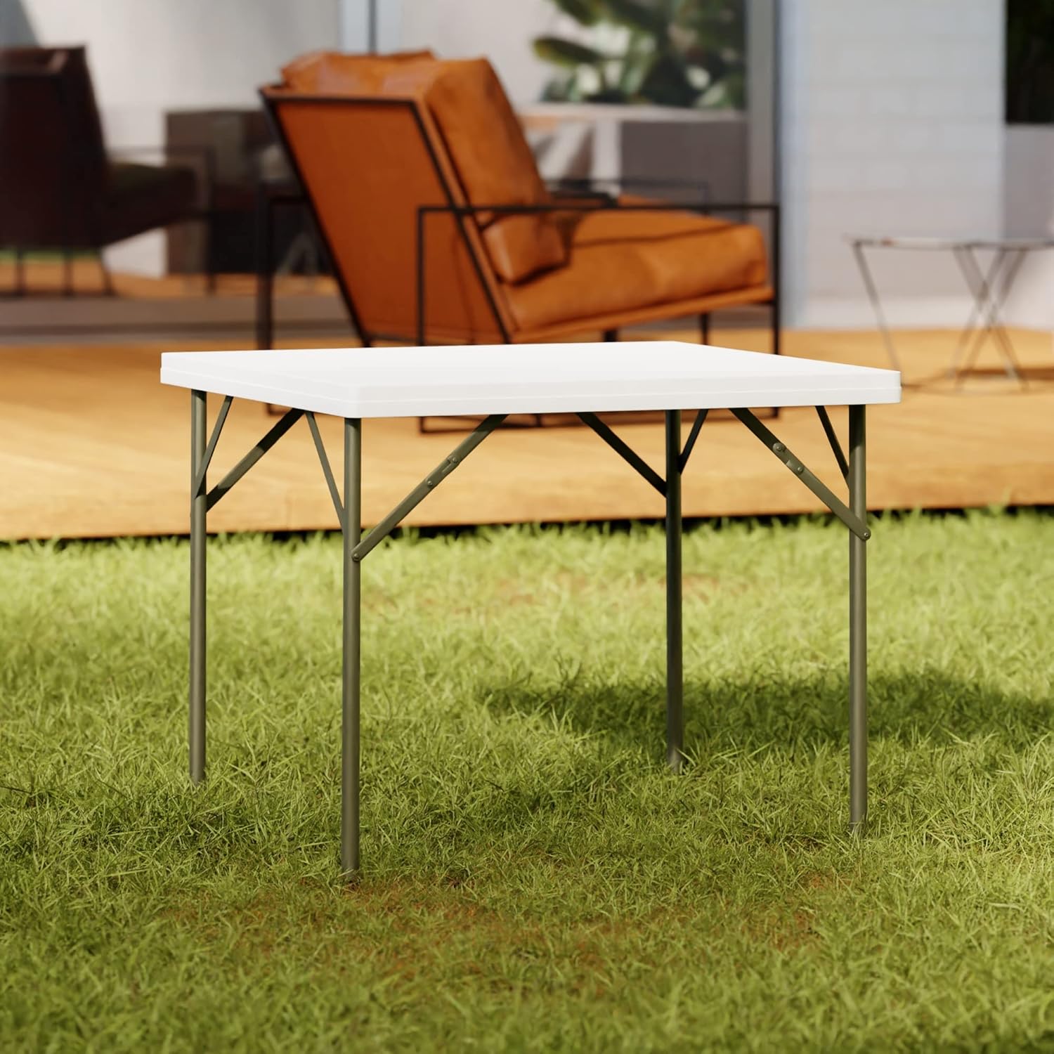 34" Square Granite White Heavy-Duty Blow Molded Plastic Folding Table
