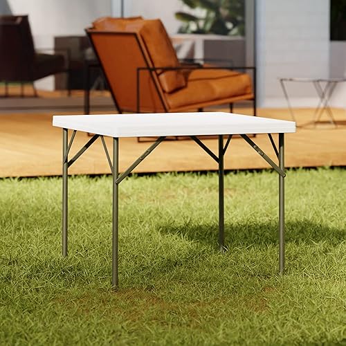 Miniatura 5 de Paquete de 10 mesas cuadradas de plástico blanco plegable de alta resistencia de 34 pulgadas, perfecta para bodas, fiestas, bistró, restaurantes,