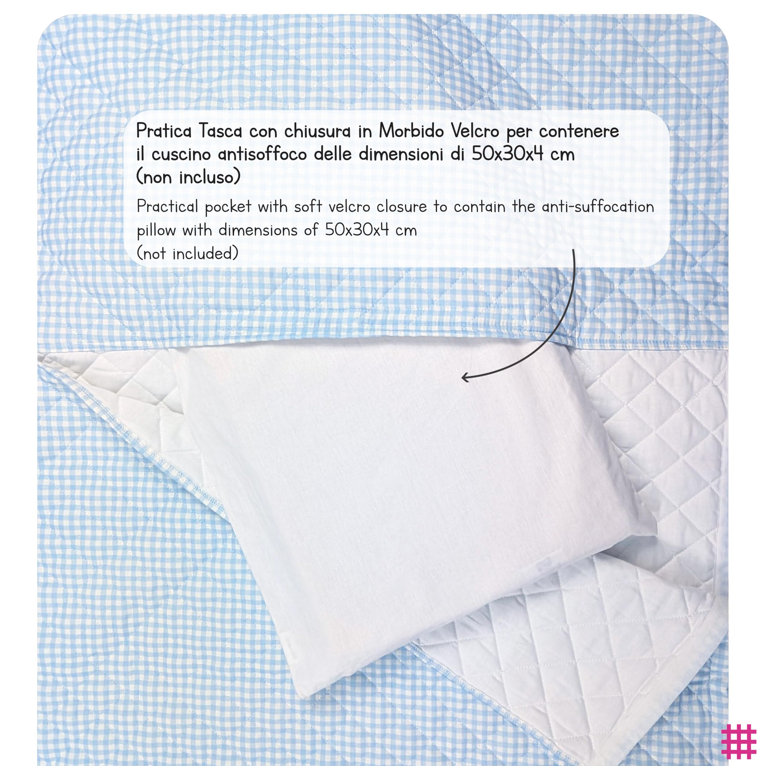 Panini Tessuti Saco de Dormir y Saco de guardería para bebés de 2 a 6 años - Tejido Acolchado 100% algodón, para Dormir en la guardería y en casa - Made in Italy (Saco de Dormir Cuadrados Azules