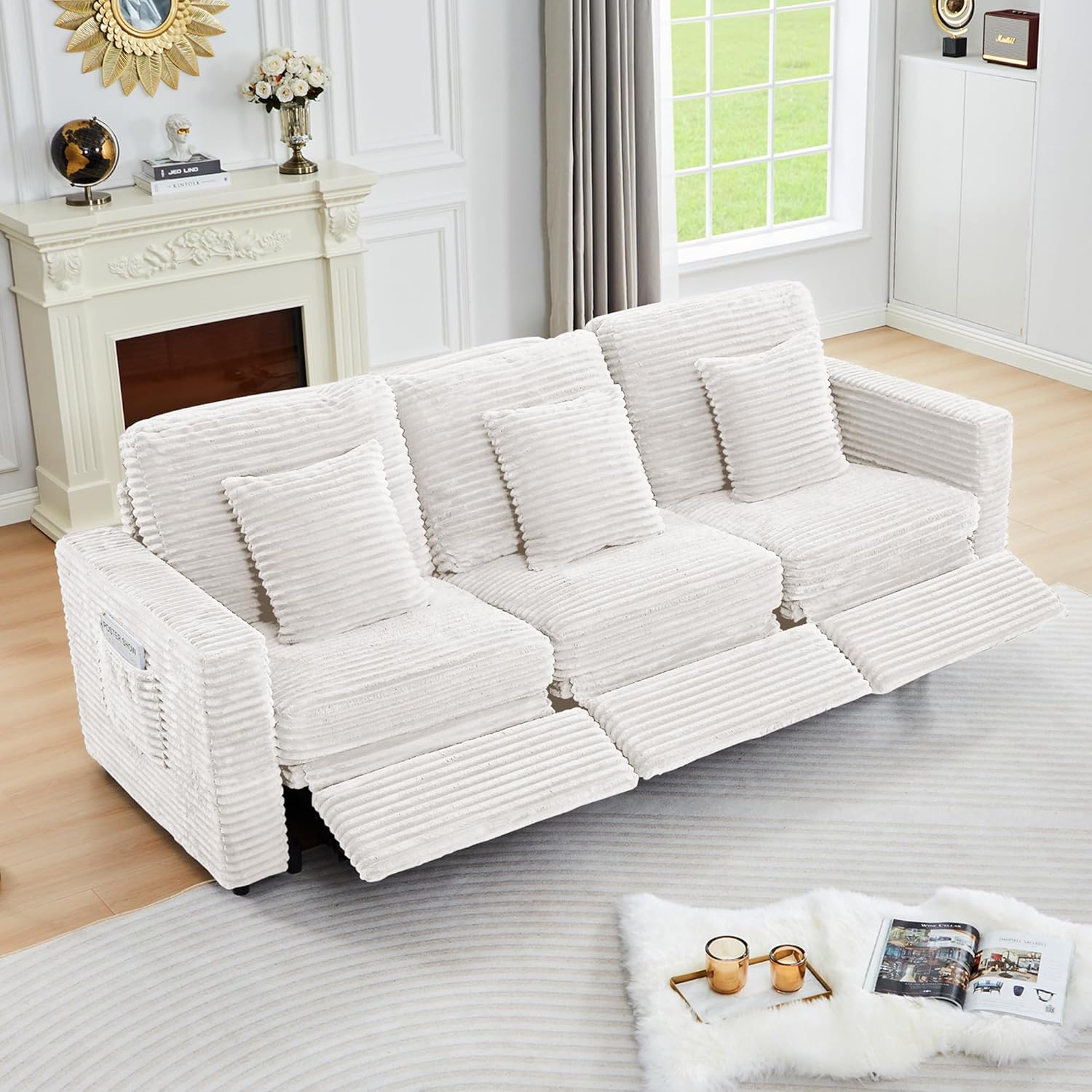 ORRD Power Reclining Sectional Sofa, Electric 3 Seat