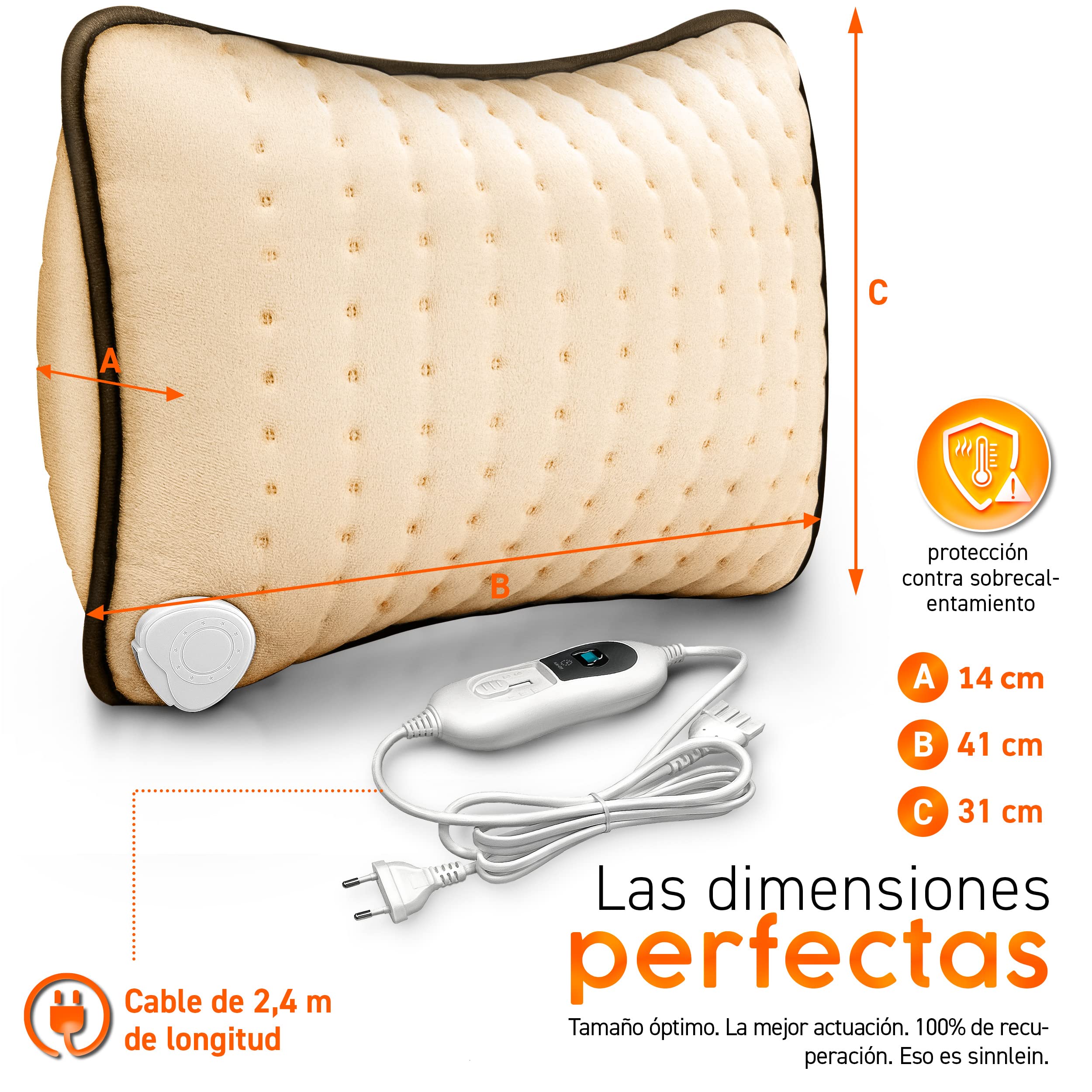 sinnlein Almohadilla Eléctrico con Relleno 100 W | Cojín Térmica Espalda, Hombros y Cuello | Almohada Eléctrica con 3 Niveles de Temperatura y Apagado Automático (Beige)