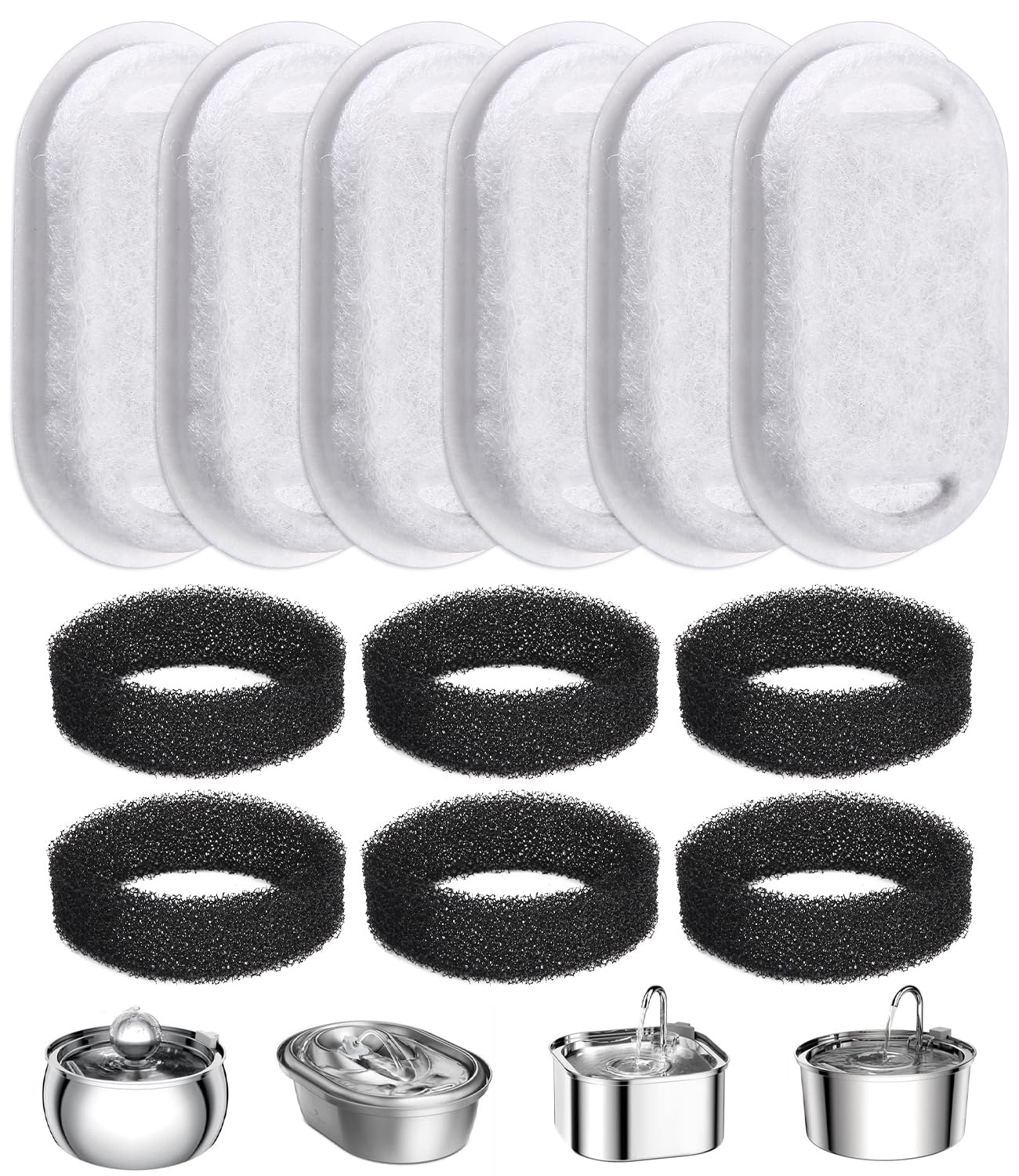 Zawaer Filtri Fontanella per Gatti, 12 PCS Filtri Fontana Gatto, 6 Filtro A Carbone E 6 Spugna in Schiuma, Filtro di Ricambio per Fontana per Gatti E Cani, con Filtro A Carbone E Filtro in Schiuma.