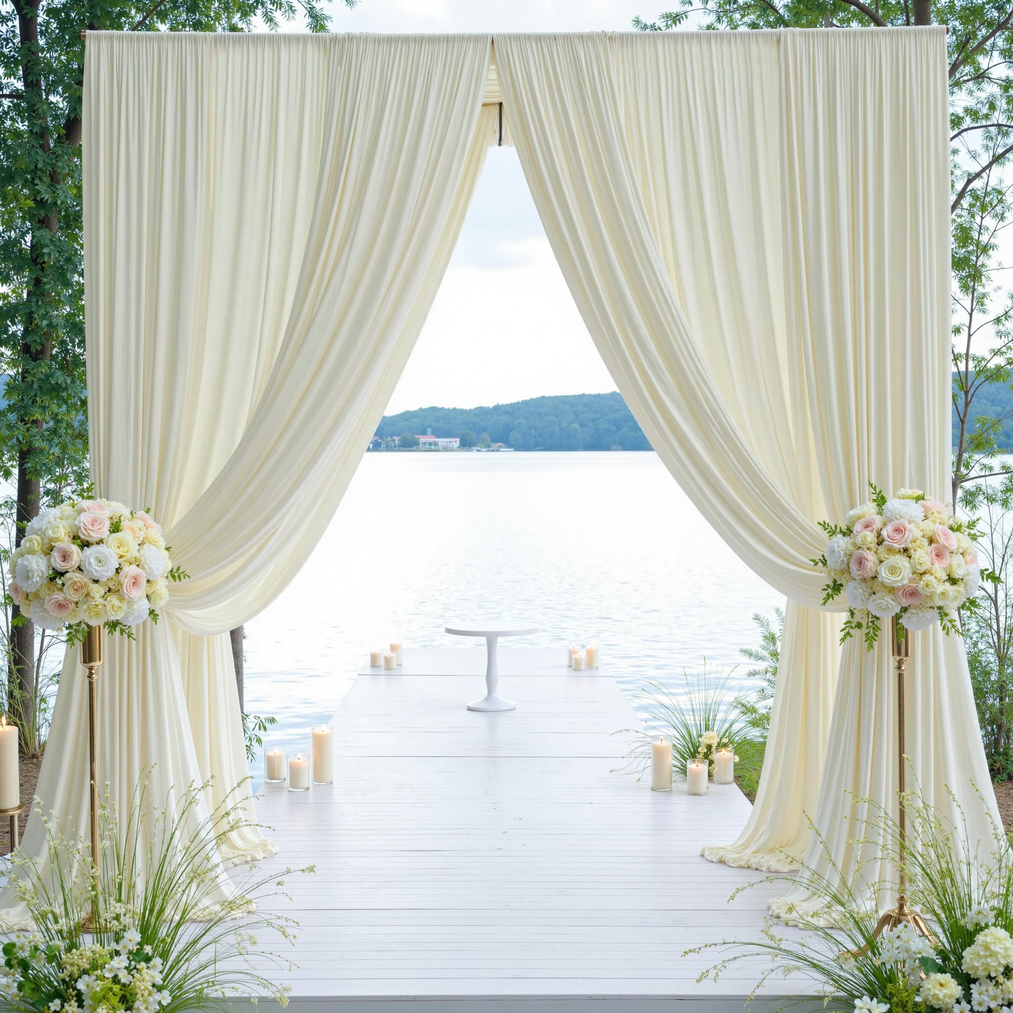 NSSONBEN Rideau de Fond crème sans Plis de 6 m x 3,6 m pour Mariages et fêtes, 4 Panneaux de 1,5 m x 3,6 m en Polyester Doux et Soyeux pour Rideaux de Fond pour Photographie de fête