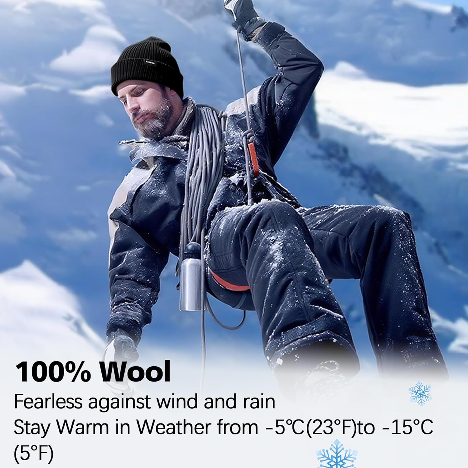 Ababalaya 100% Wool Beanie for Men Women Wool Warm Winter Hat Unisex Windproof Stretchy Knit Double Layer Cuffed Cap - Image 4