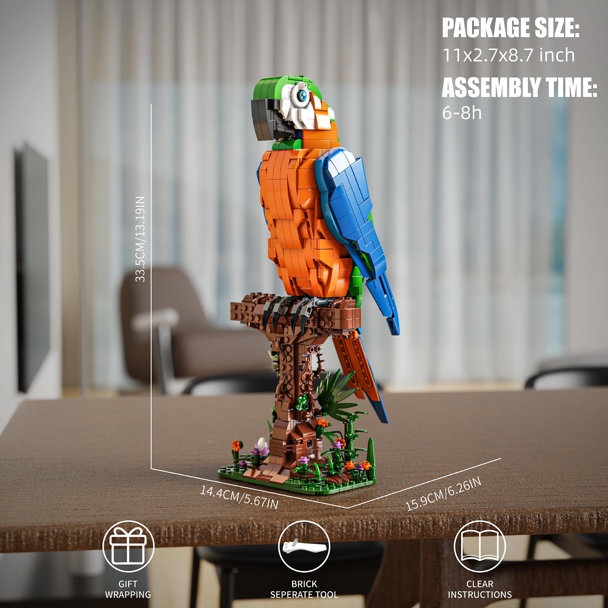 TYCOLE Perroquet Ara Jeu de Construction pour Enfants et Adultes, 1138 Pièces Blocs Créatif pour Oiseau, Cadeau pour Filles et Garçons 8 Ans et Plus