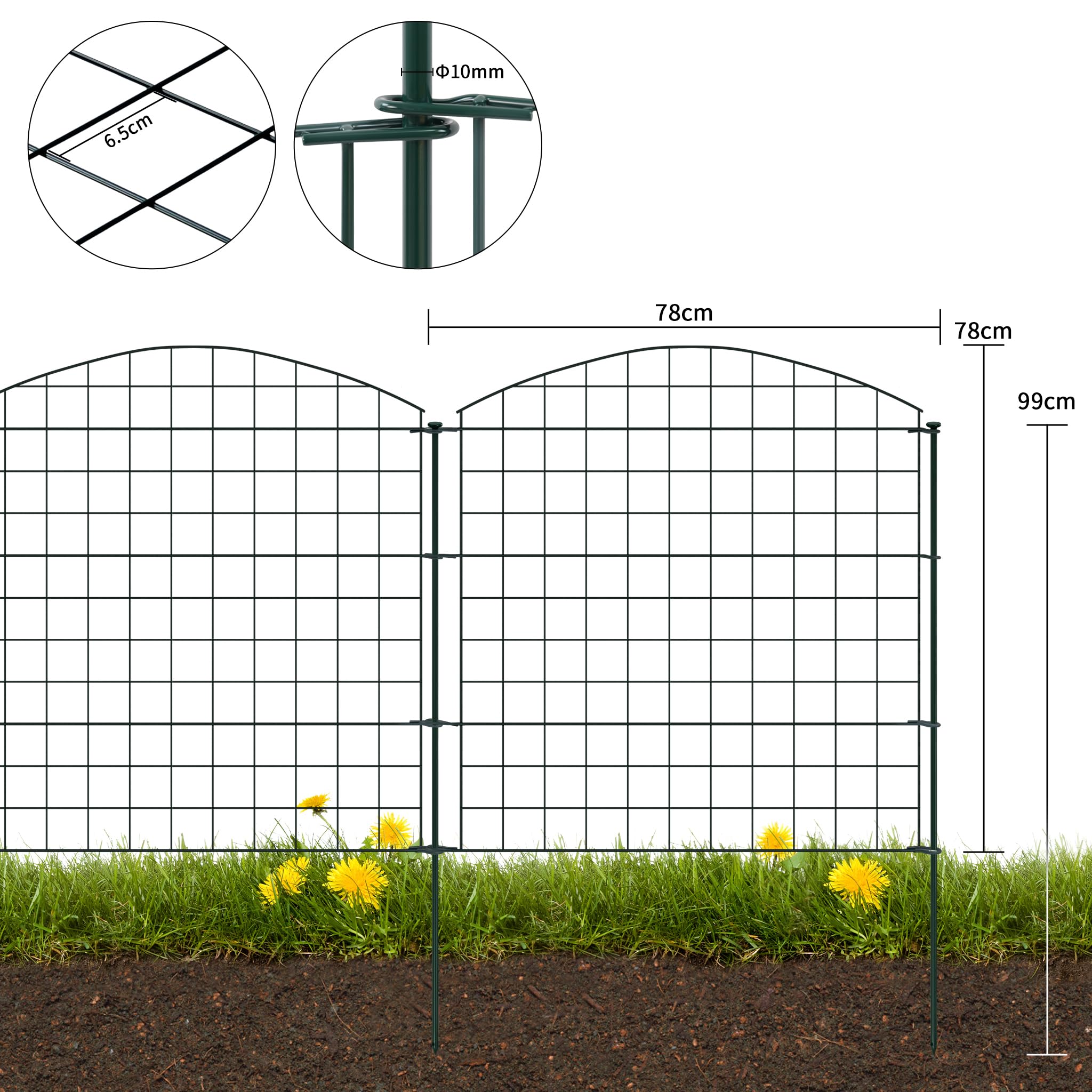 NAIZY Teichzaun Metall Gartenzaun Komplettset 10pcs Zaun Steckzaun inkl. 12 Befestigungsstäben Zaunelemente Freigehege Absperrzaun für Garten Tier Hunde (Type A)