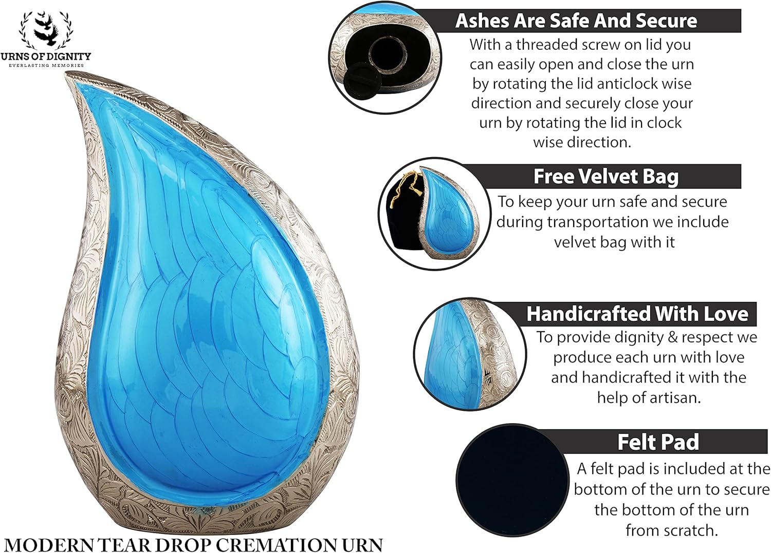 Cremation URN Modern Teardrop Cremation URN for Human Ashes Adult for Funeral, Burial, OR Home, URNS for Ashes, (Blue Customize)