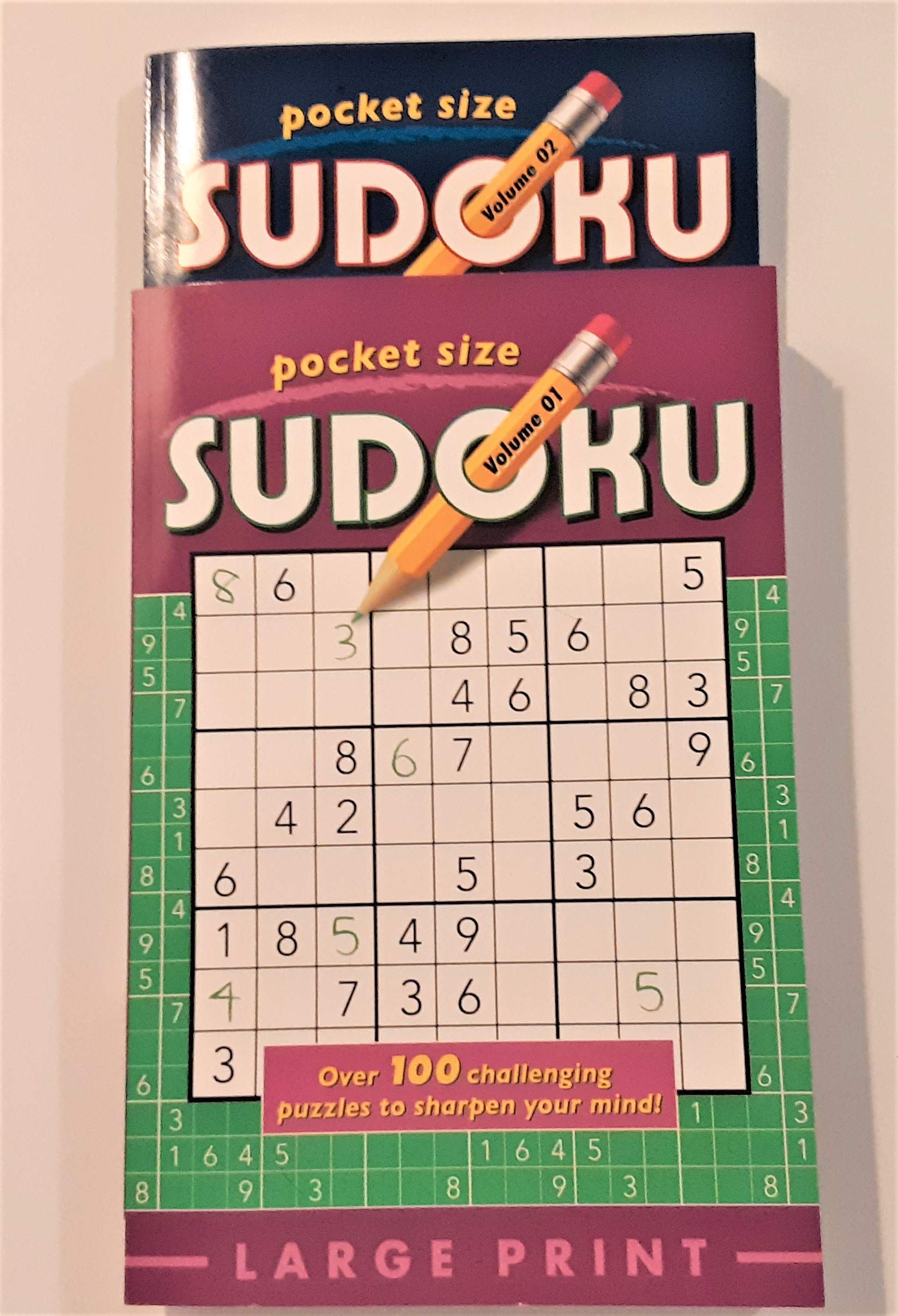 Papp Pocket Size Sudoku Puzzle Book Large Print MedPPdkBu 2-Books 108 puzzles each (216 total puzzles) Intro. p.2, starts on p.3, solutions on p.109