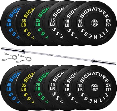 Fitvids 2-Inch Olympic Rubber Weight Plates Set with 7ft Bar, Bumper Plates Set with Barbell for Strength Training, 280 Lbs Set, Color