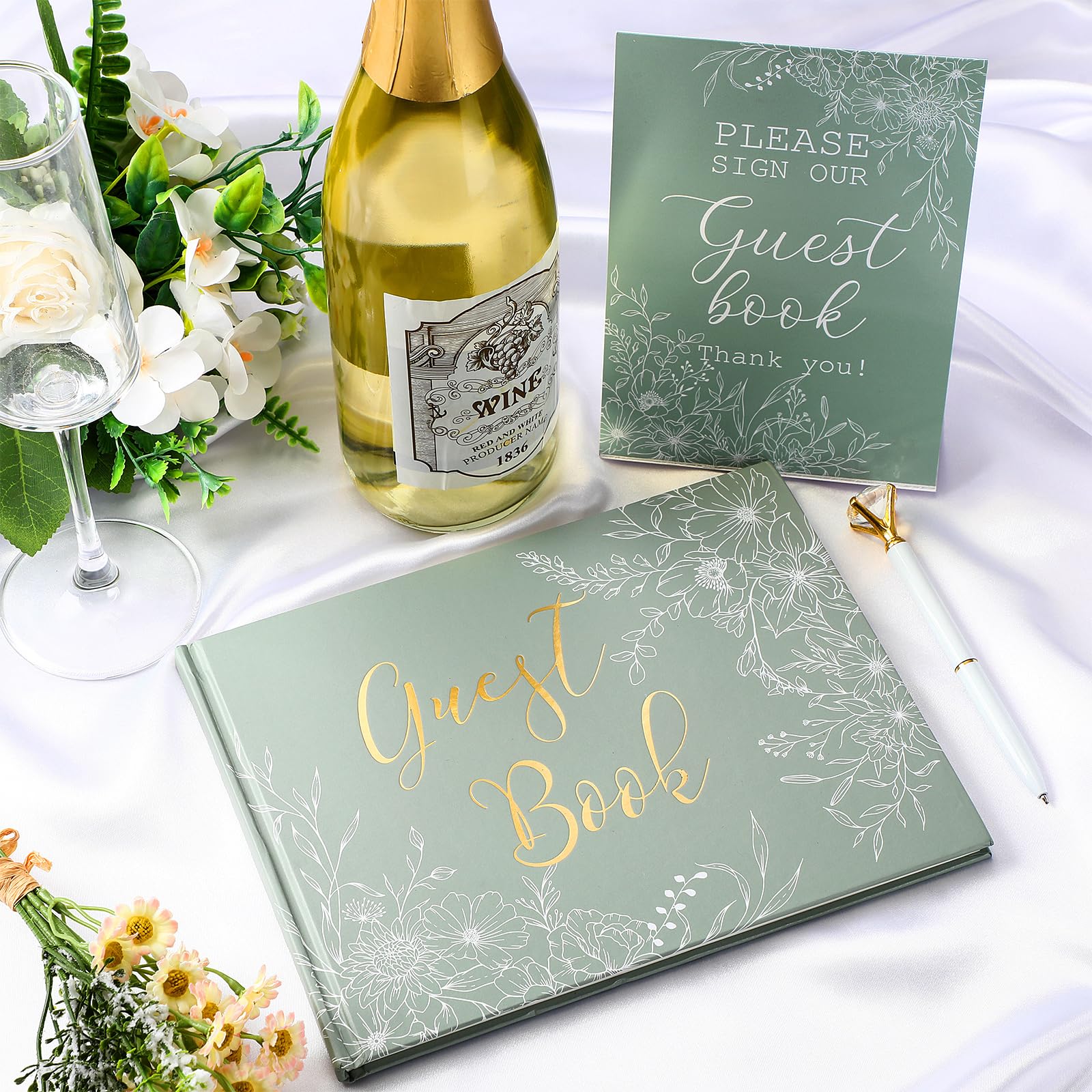Engrowtic Libro de invitados de boda con fotos personalizadas del año 88 del año 88 para firmar en recepción, fiesta, álbum de fotos, libro de letreros para boda, baby shower, cumpleaños (verde salvia