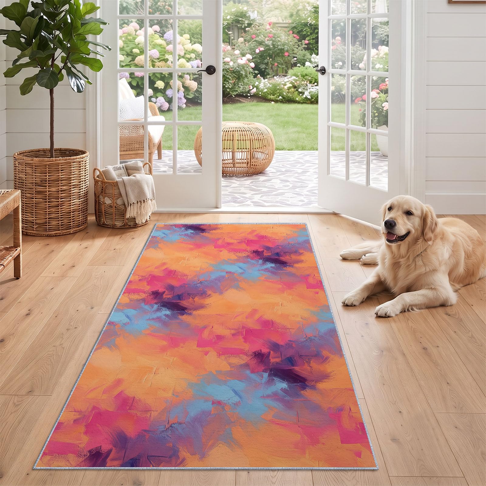 Teppich Läufer Flur 80x150 cm, Minimalistisch Chic Waschbar Teppich Bunt
