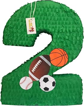 20" Tall Sports Theme Number Two Pinata Green Color Sports Balls Party