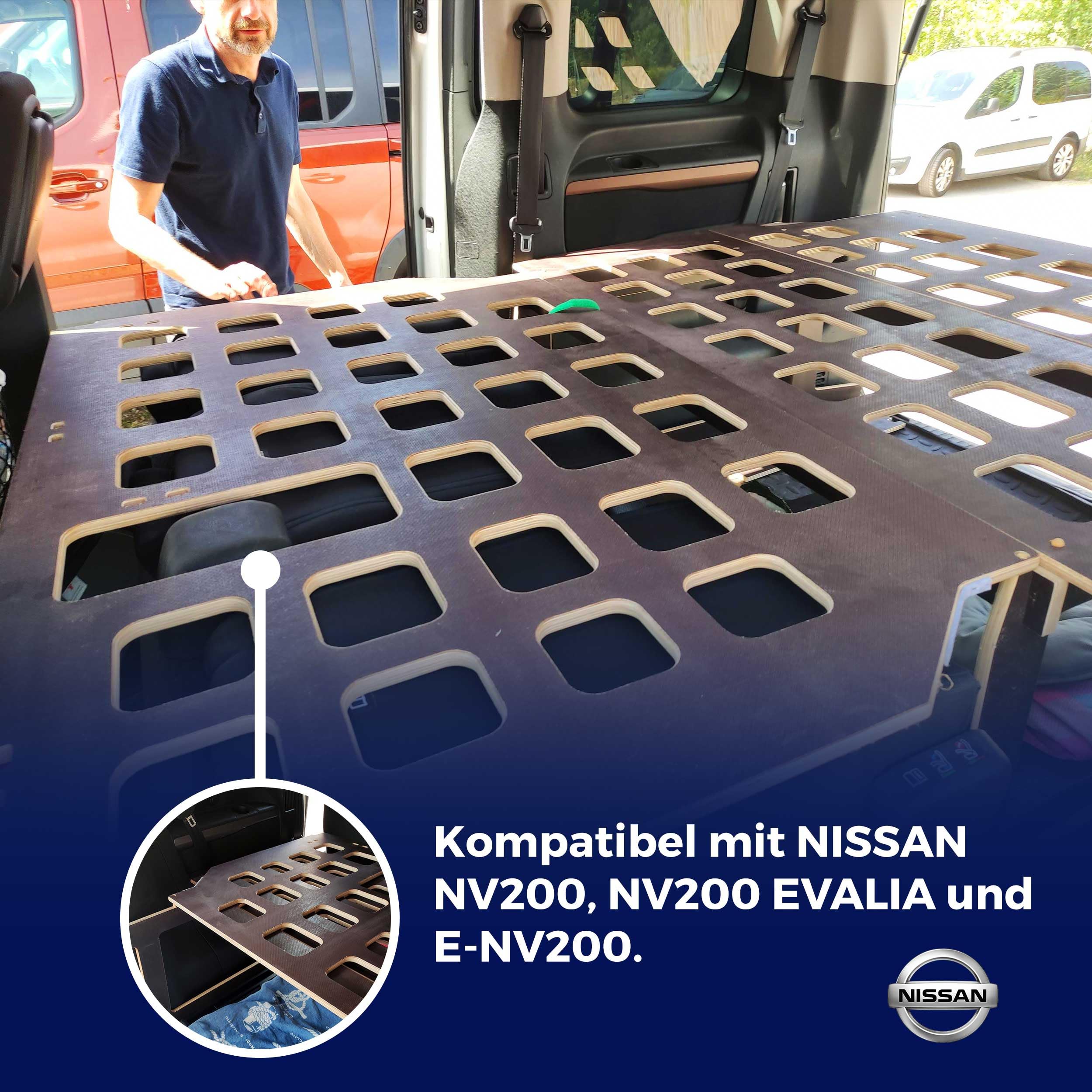 Nissan NV200 / NV200 Evalia/e-Evalia Camper Bett mit klappbarer Matratze, leichtes und robustes Minicamper Schlafsystem, einfach zu montieren