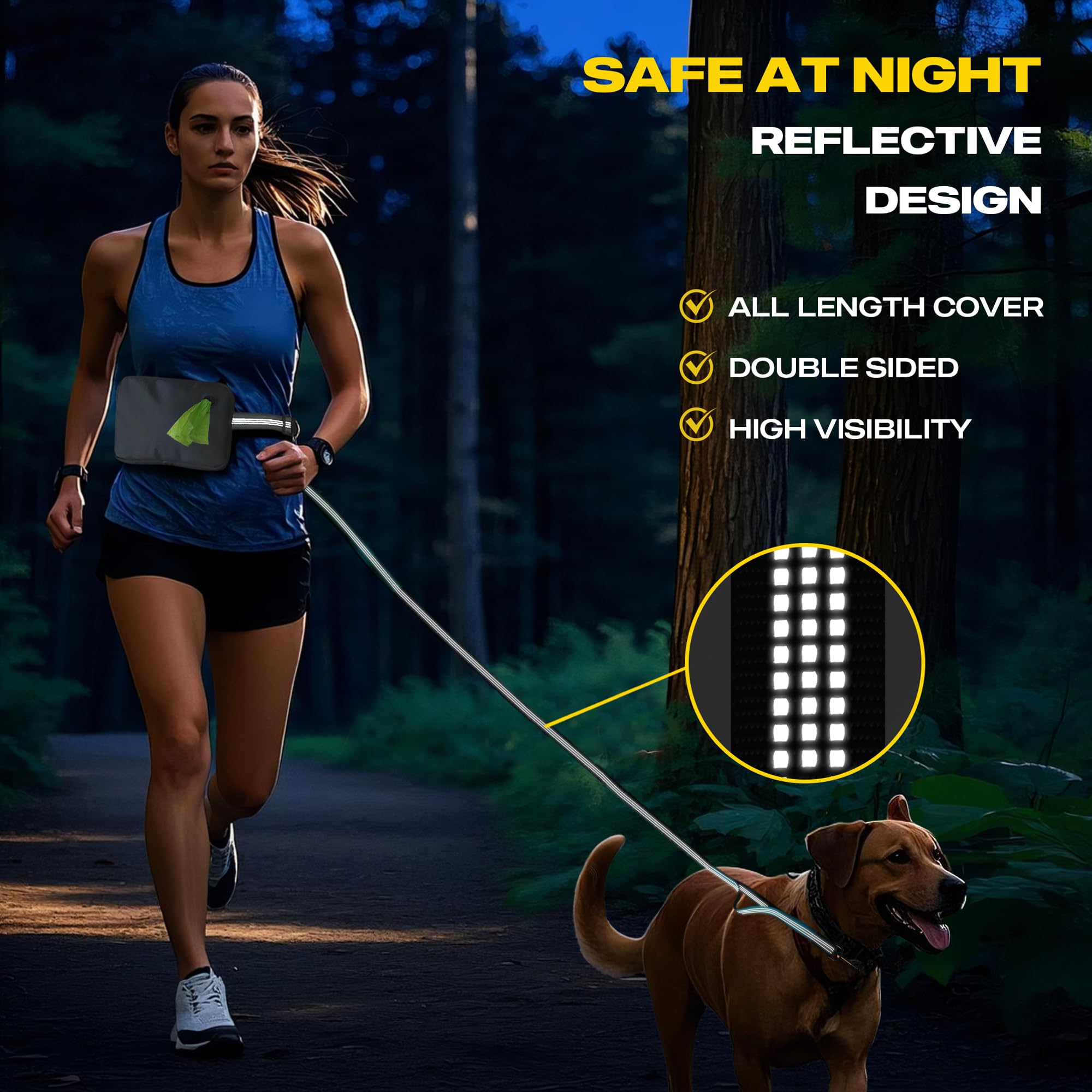 Fida 3-in-1 Hands Free Dog Leash with Zipper Pouch, Bungee & Reflective Straps – Adjustable 5-8ft Crossbody/Waist Running Leash for Dogs, Detachable Traffic Handle for Safe Walking & Jogging - image 5
