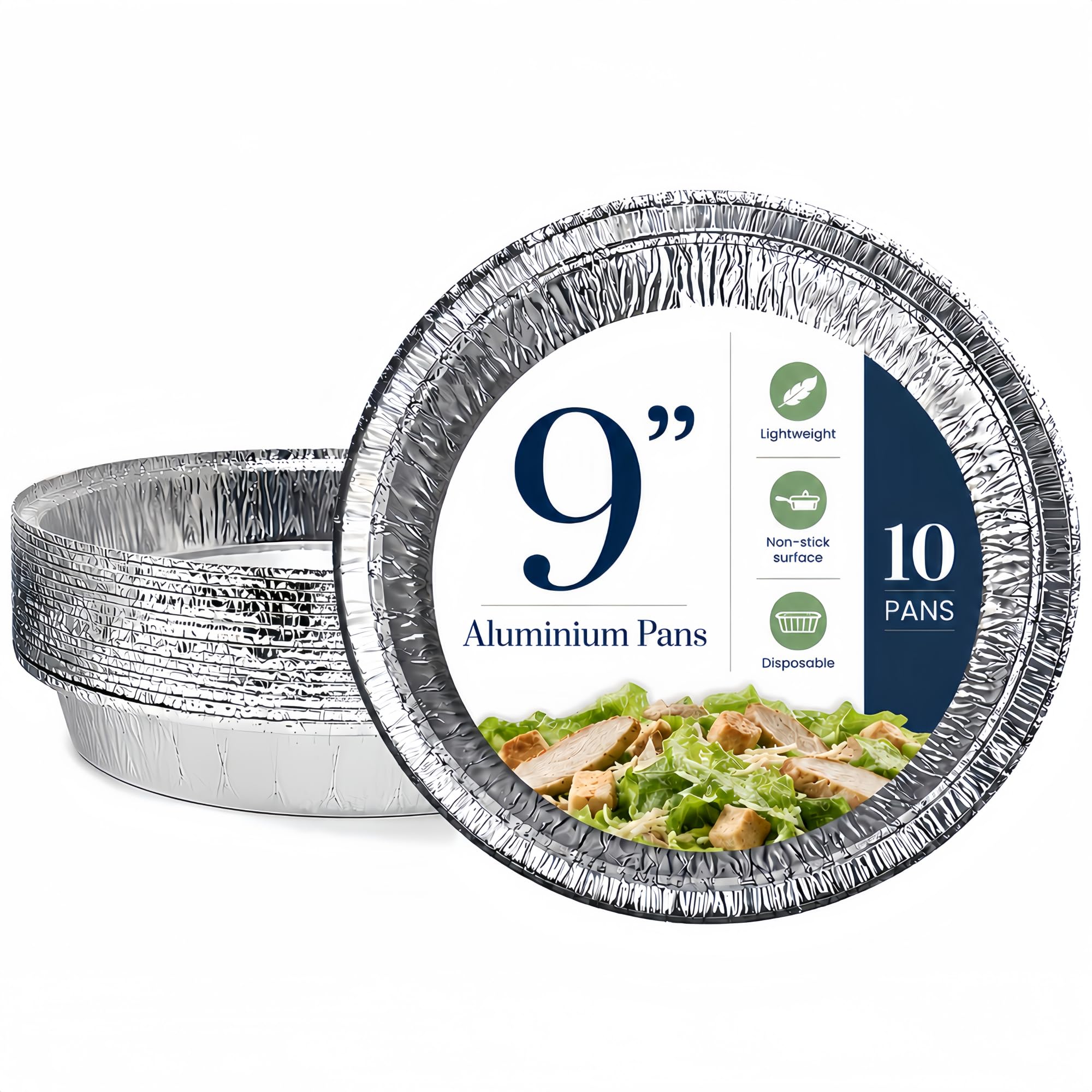 10 Pack 9 Inch Round Aluminium Foil Containers Reusable Pie Tin Trays