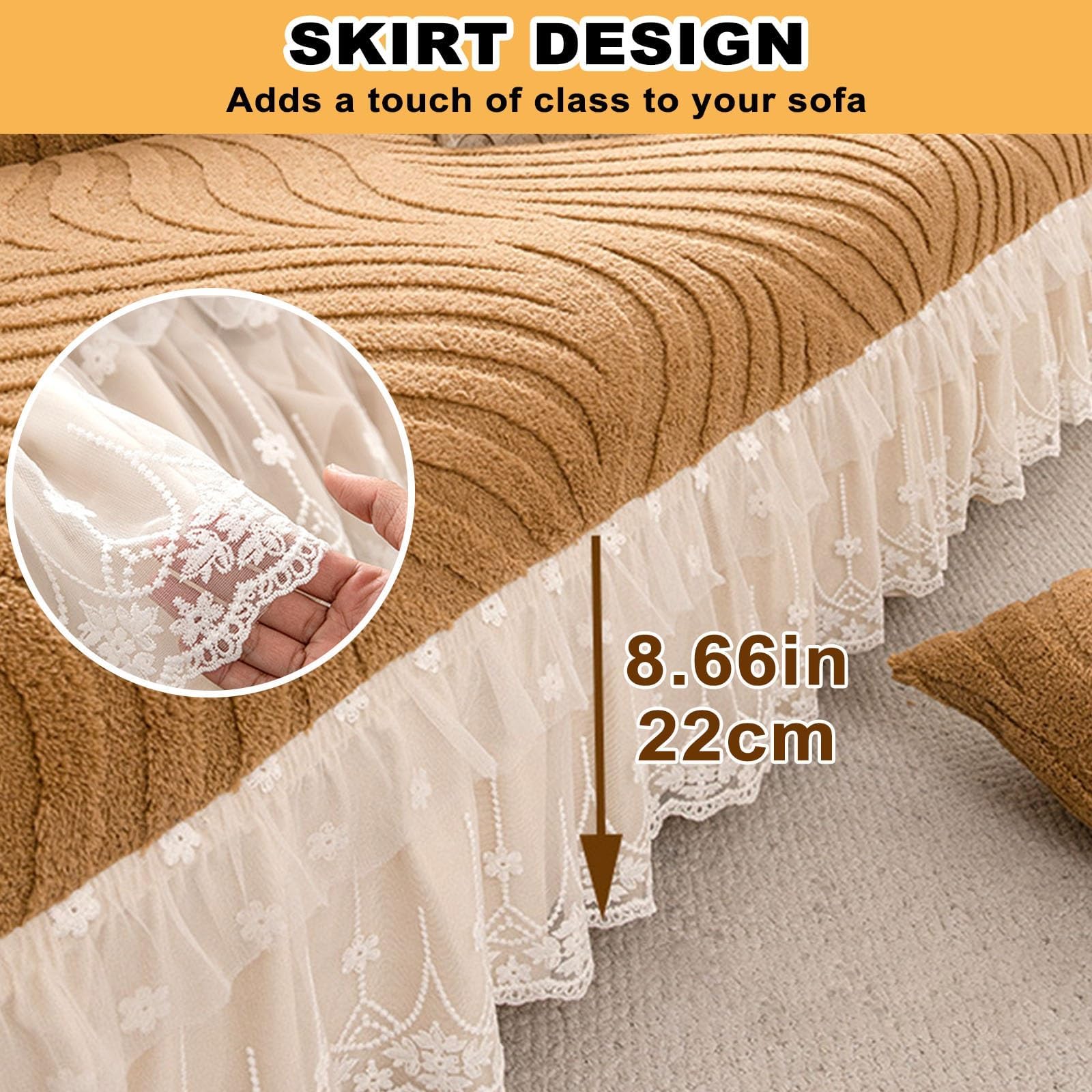 Copridivano Morbido, Resistente, Altamente Elastico, Antiscivolo, Estensibile, con 1 Federa, Lavabile, con Gonna, per divani da 1, 2, 3, 4 e 5 posti, Grigio, 3 posti - 190-230 cm