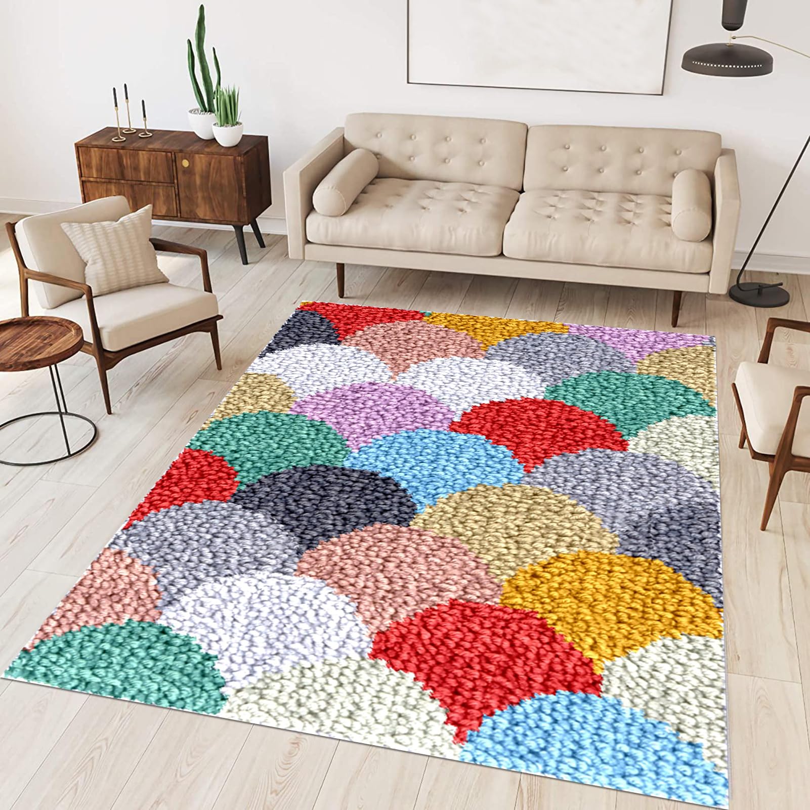 Tehocwiz Large Latch Hook Kits for Adults 110x140 cm Latch Hook Rug Kits Rug Making Kit for Adults Printed Color Canvas Crocheting Crafts Embroidery for Beginners