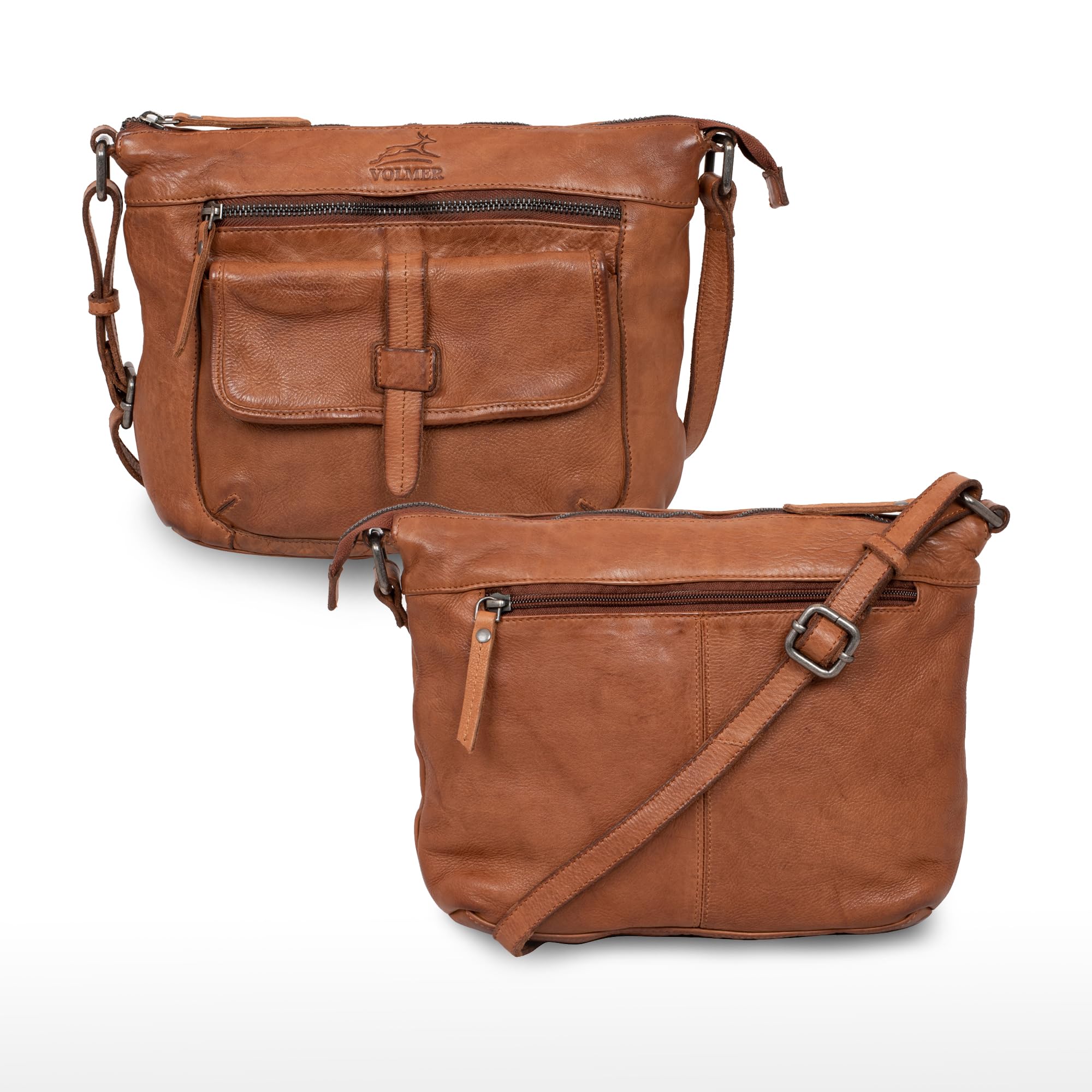 Fa.Volmer ® Umhängetasche – Crossbody-Bag aus Echtleder für Frauen – Used-Look – modisch, jugendlich & vielseitig – Modell: Ravenna